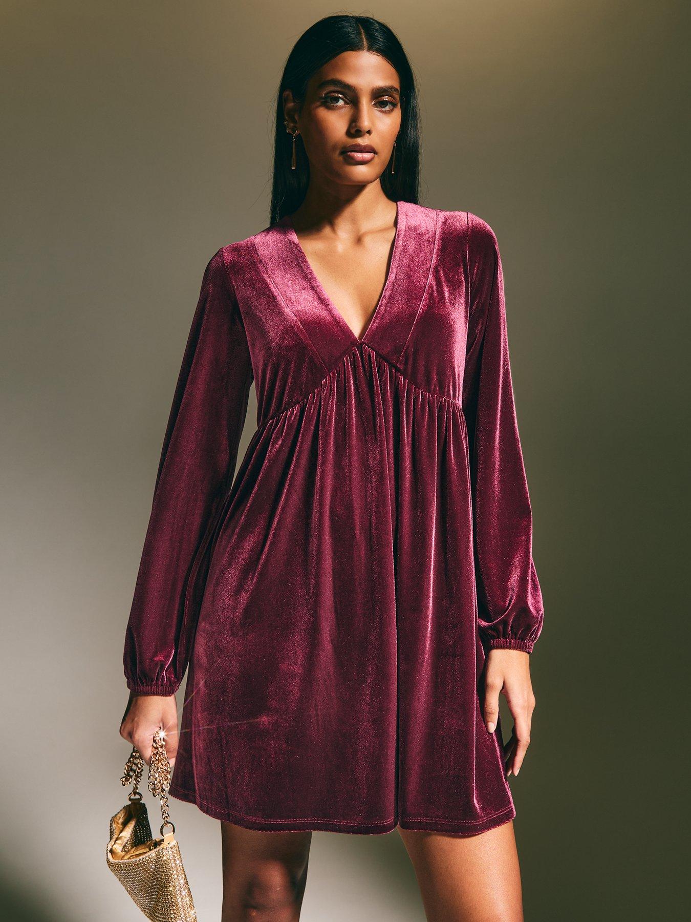 new-look-burgundy-velvet-long-sleeve-mini-dressback