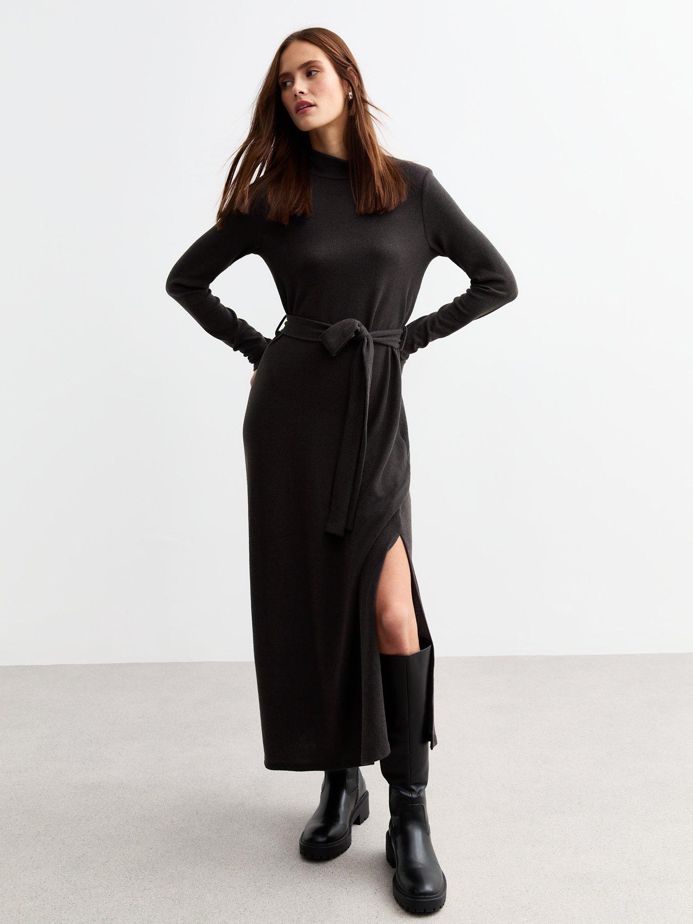 new-look-soft-touch-slit-hem-roll-neck-midi-dress-greyblack