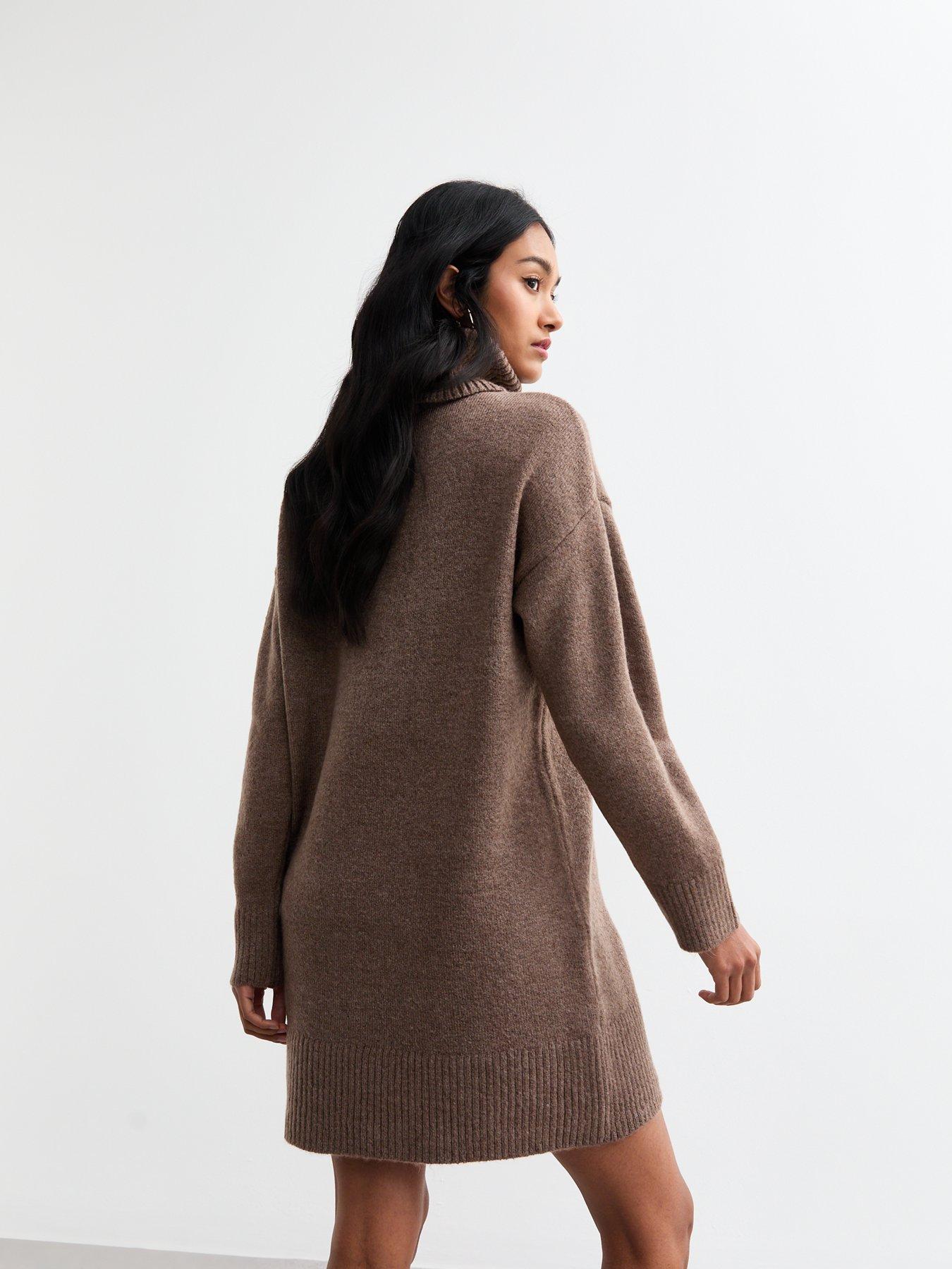 new-look-knit-roll-neck-mini-jumper-dress-brownstillFront