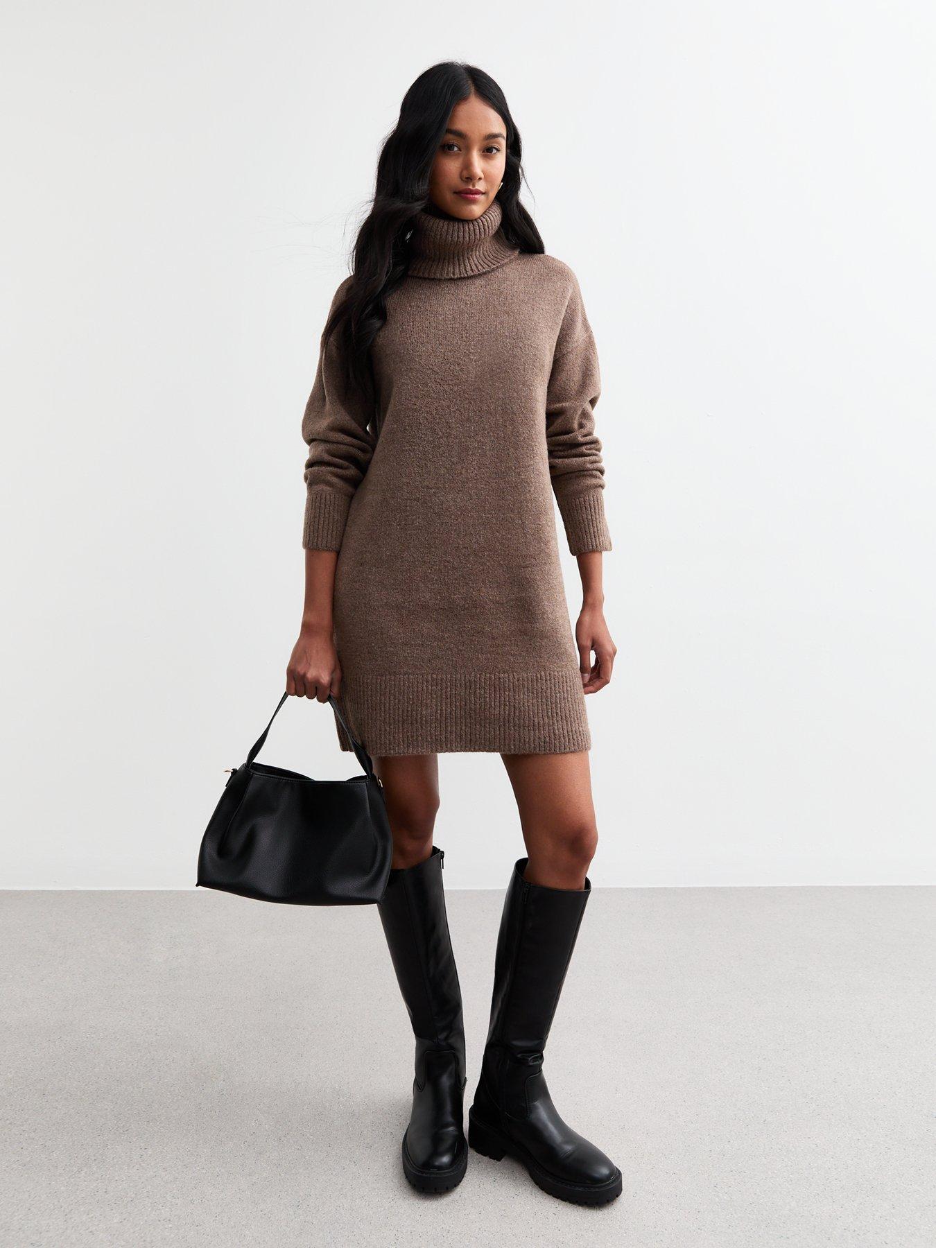 new-look-knit-roll-neck-mini-jumper-dress-brownback