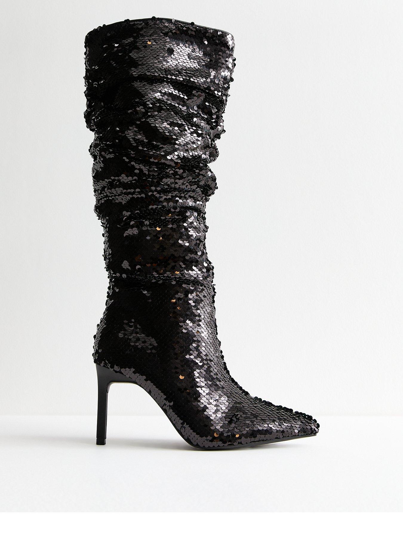 new-look-black-sequinned-stiletto-knee-high-boots