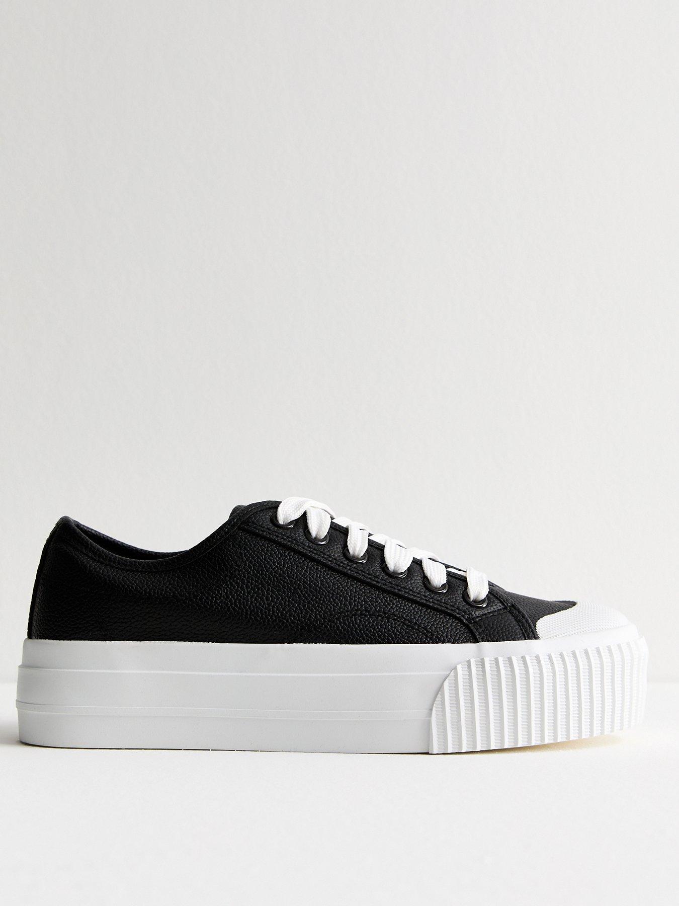 new-look-faux-leather-lace-up-chunky-trainers-black