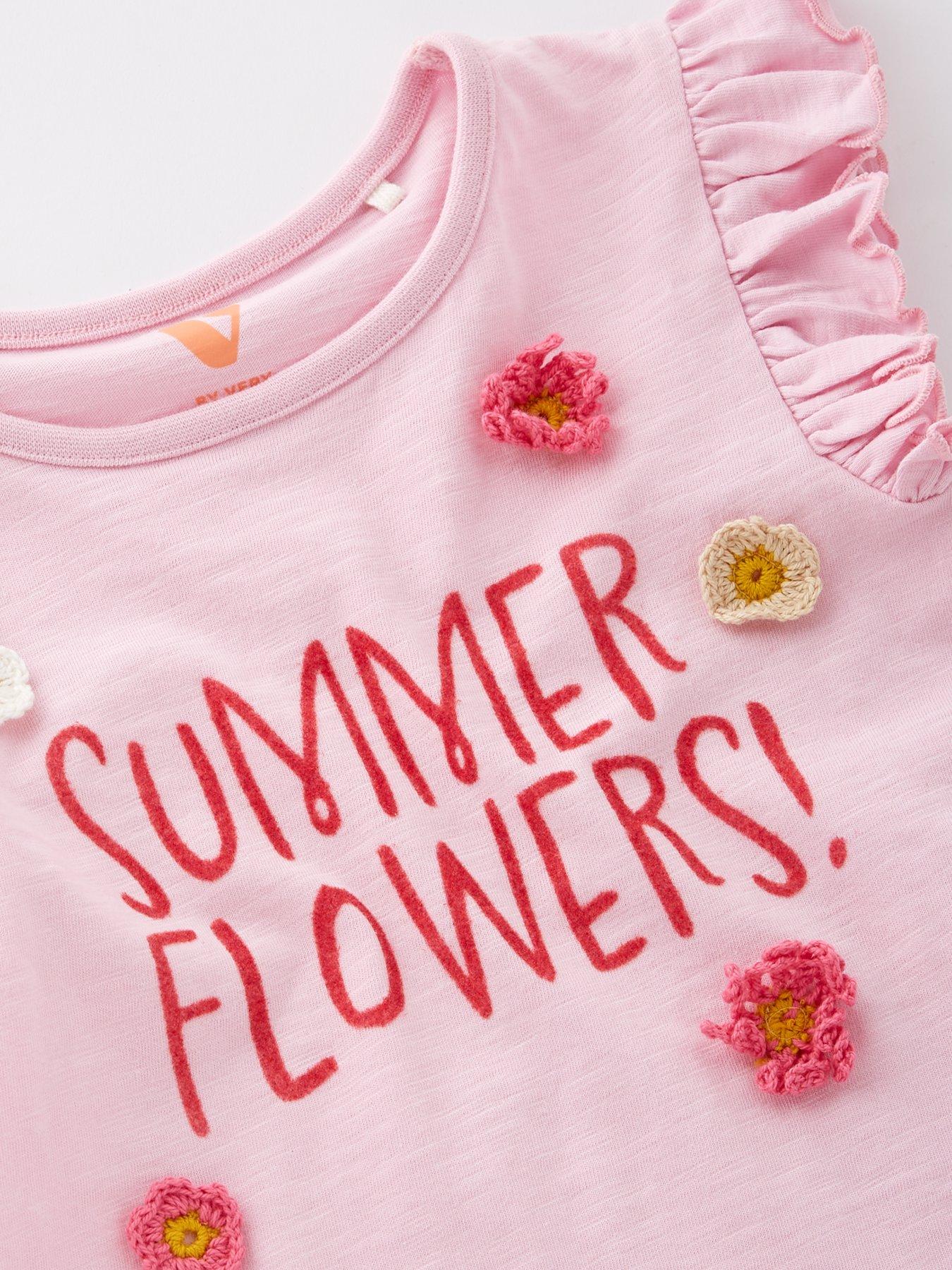 Image 3 of 4 of Mini V by Very Girls Summer Flower Short Sleeve T-Shirt - Pink
