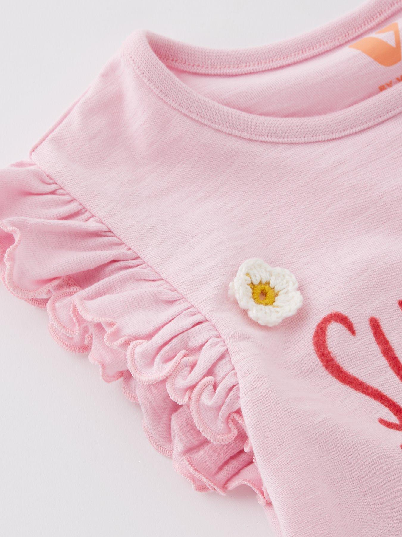 Image 4 of 4 of Mini V by Very Girls Summer Flower Short Sleeve T-Shirt - Pink