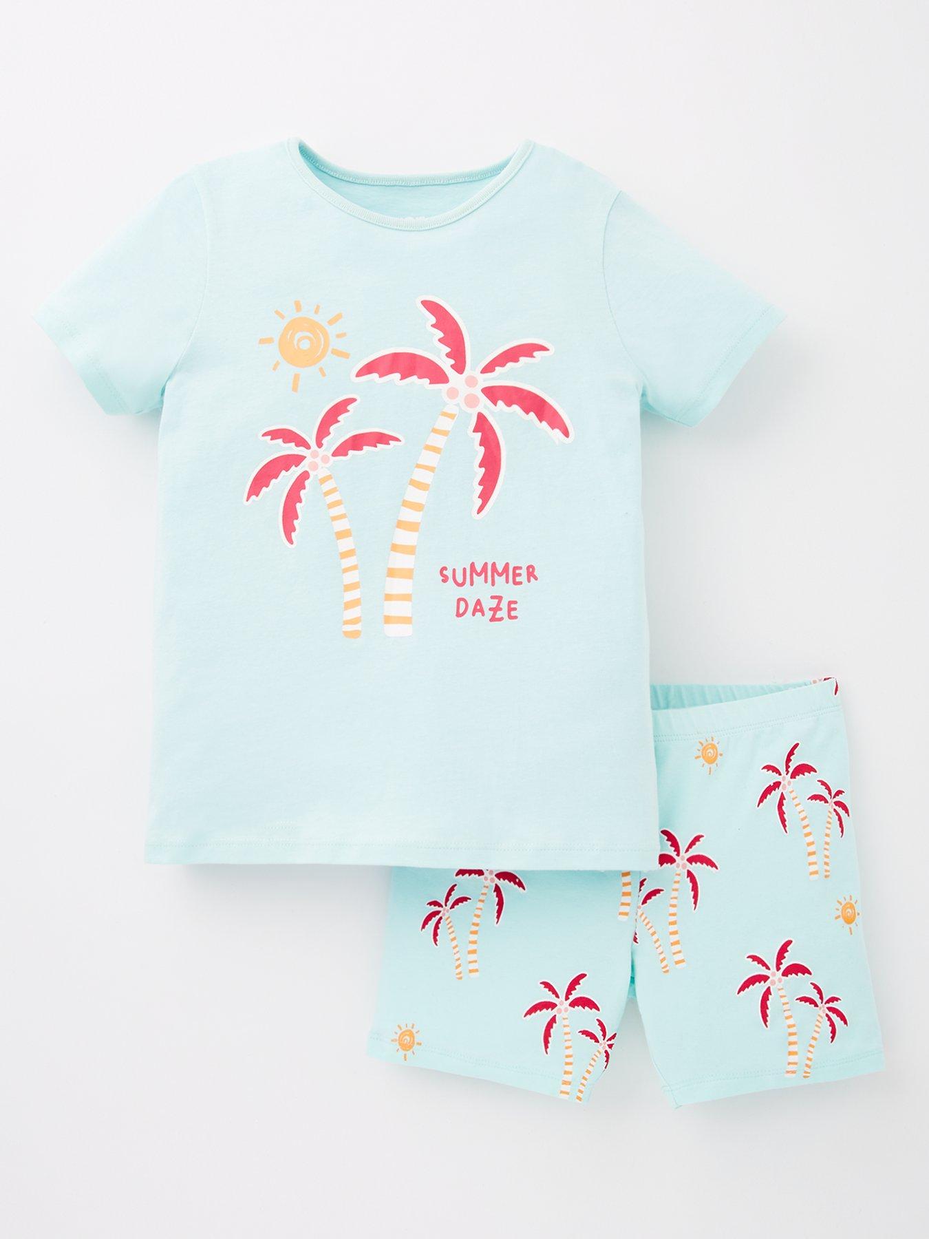 Image 1 of 4 of Everyday Girls Short Sleeve Palm T-shirt And Cycling Short Set - Multi
