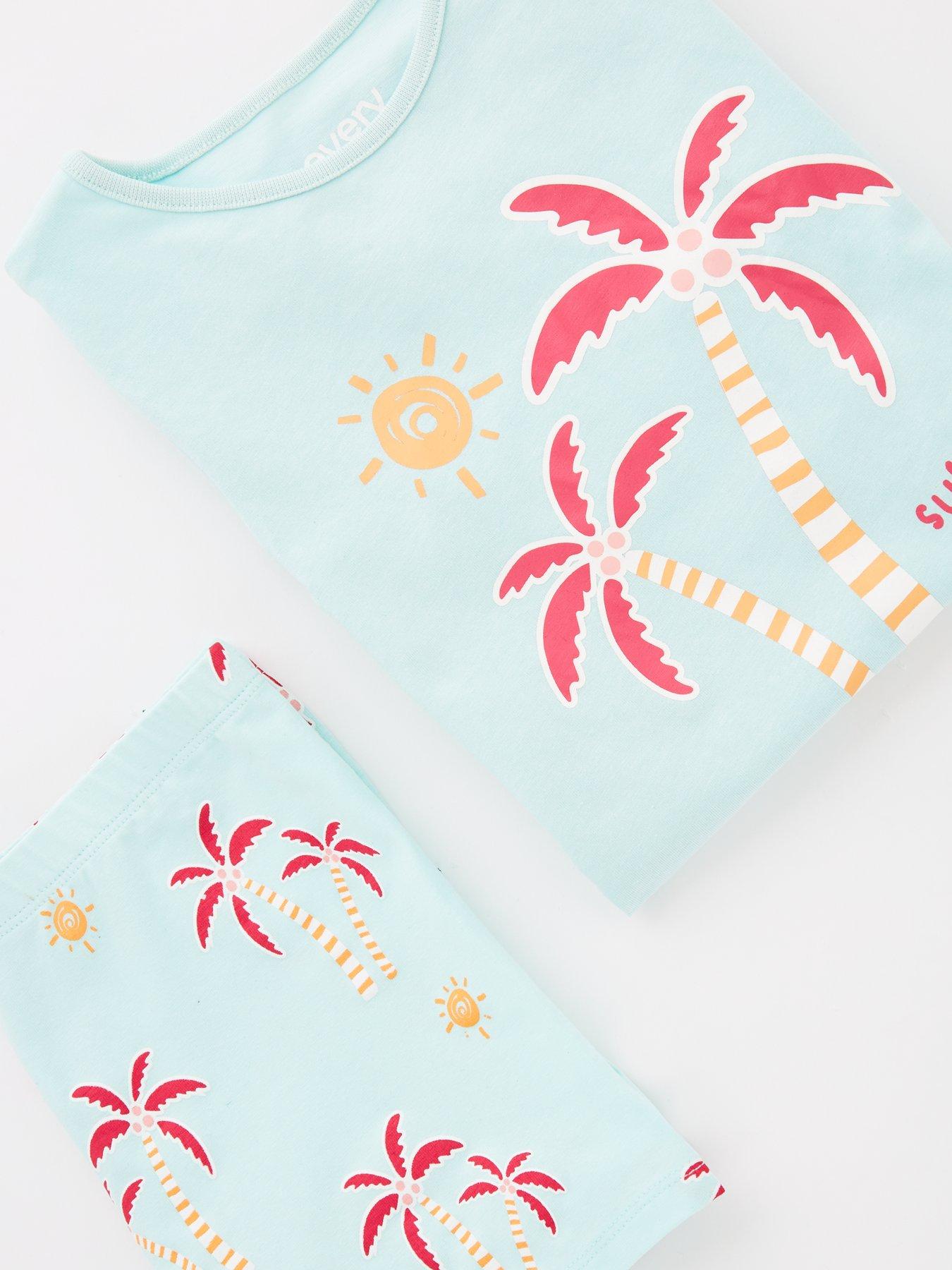Image 4 of 4 of Everyday Girls Short Sleeve Palm T-shirt And Cycling Short Set - Multi