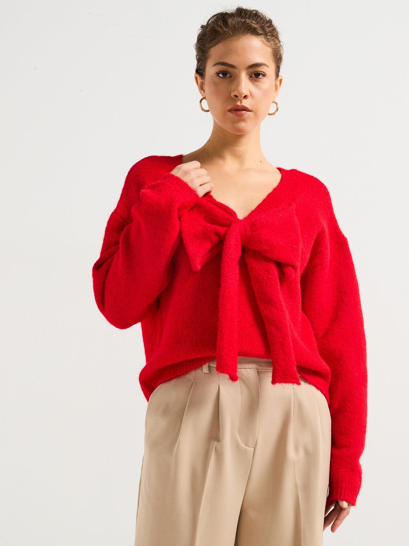 pieces-reversible-bow-detail-jumper-red