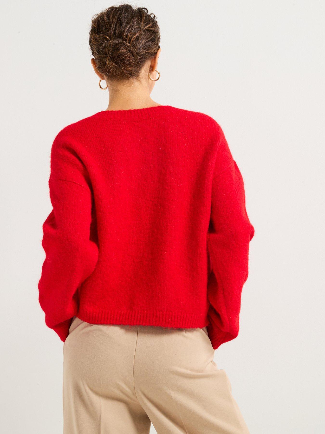 pieces-reversible-bow-detail-jumper-redstillFront