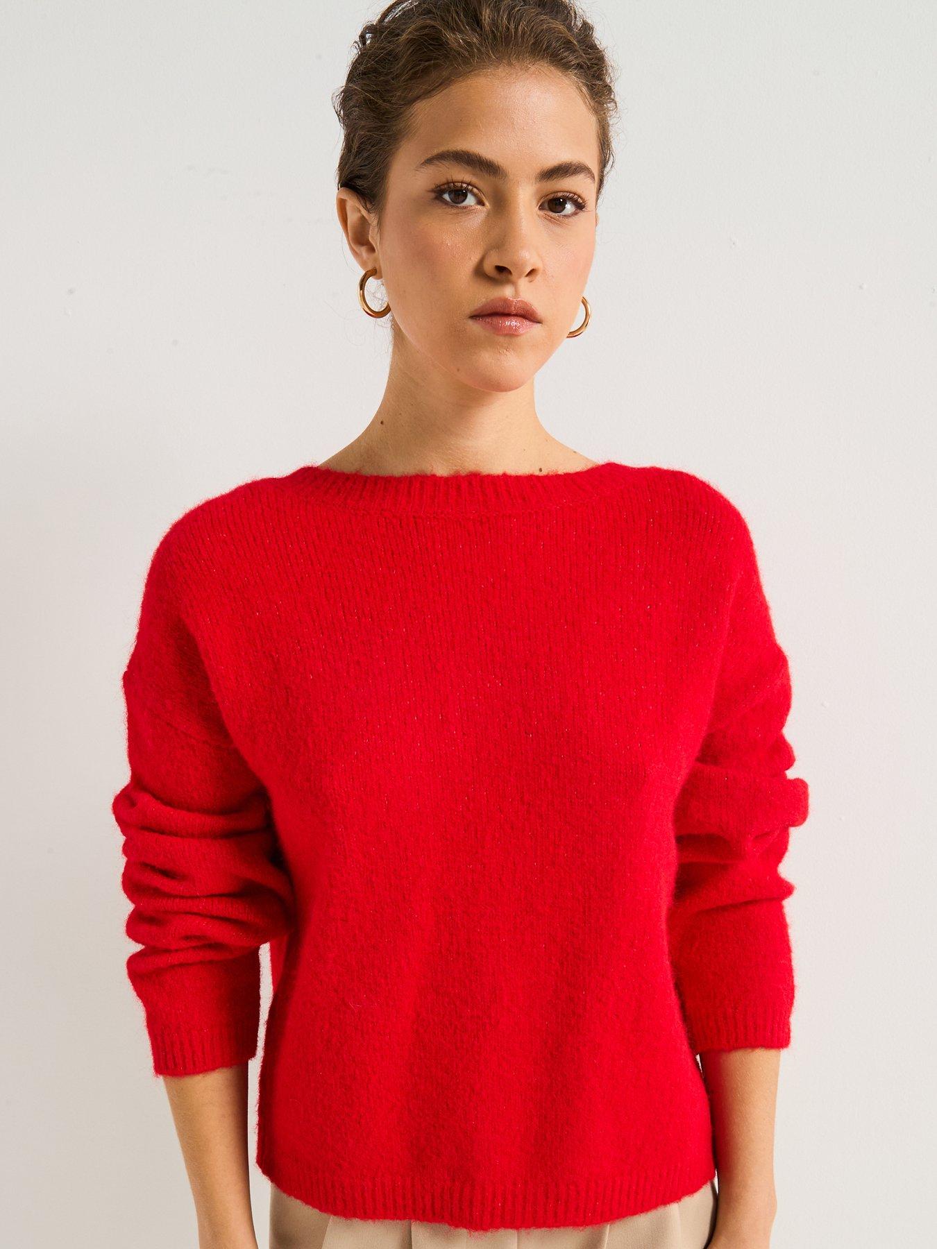 pieces-reversible-bow-detail-jumper-reddetail