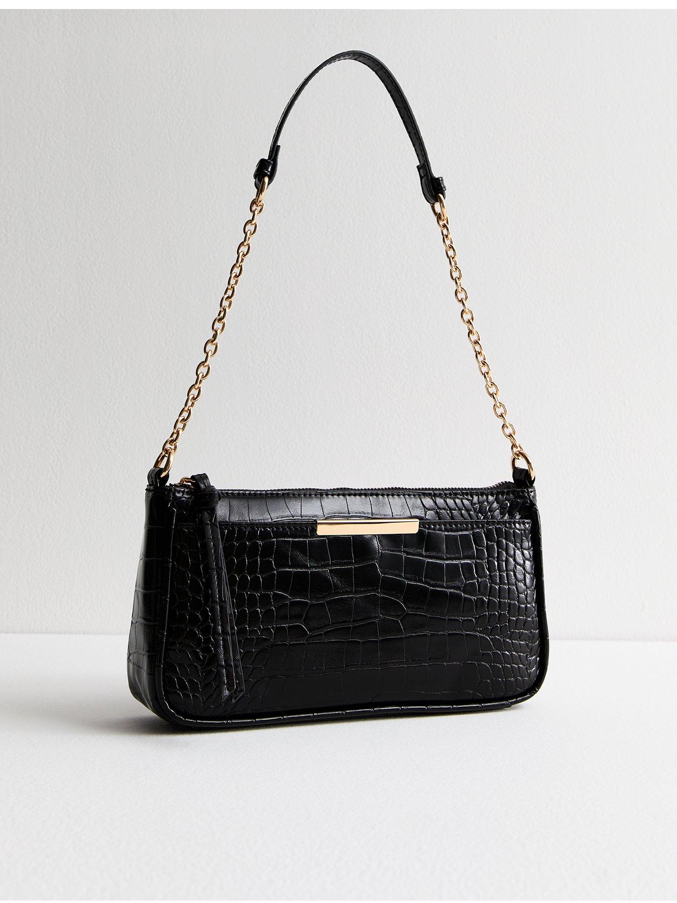 new-look-black-crocodile-effect-faux-leather-shoulder-bag