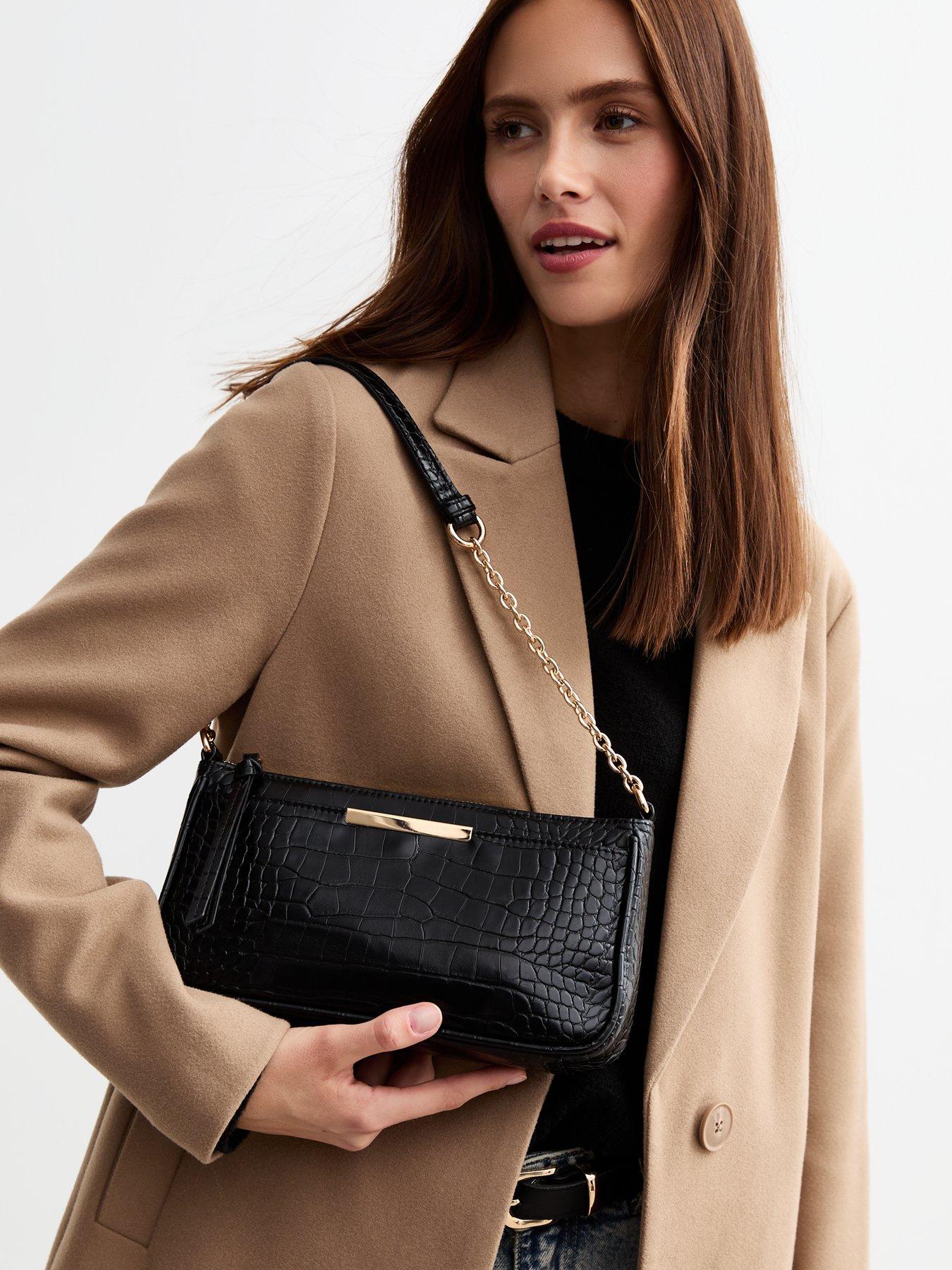 new-look-black-crocodile-effect-faux-leather-shoulder-bagstillFront