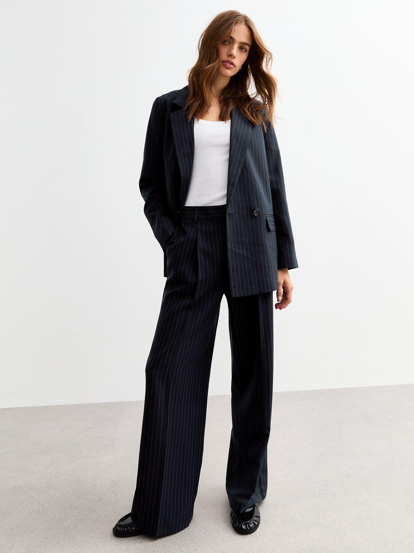 Image 5 of 5 of New Look Navy Oversized Pinstriped Twill Blazer - Print