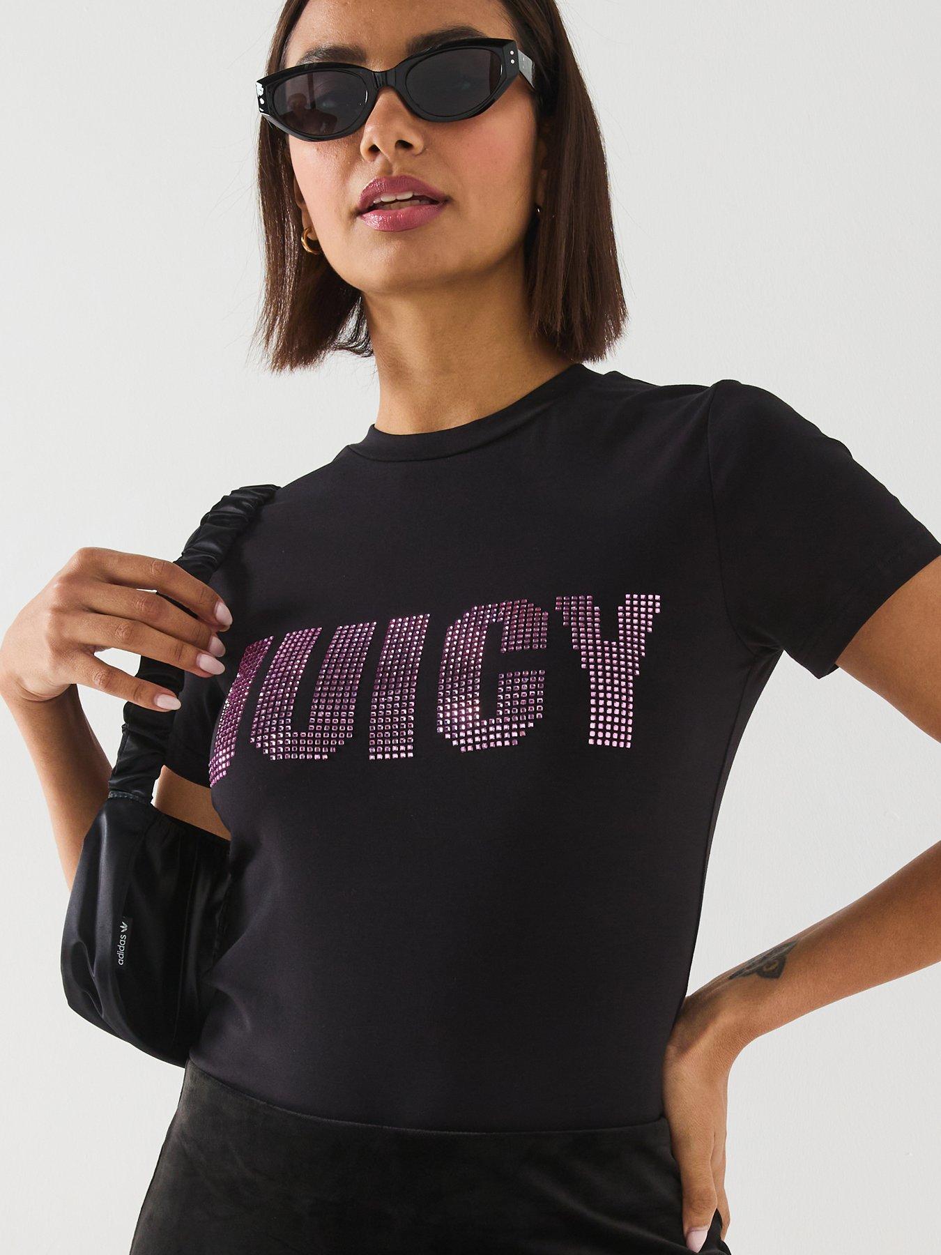 Juicy Couture Impact Diamante Short Sleeve T-Shirt - Black