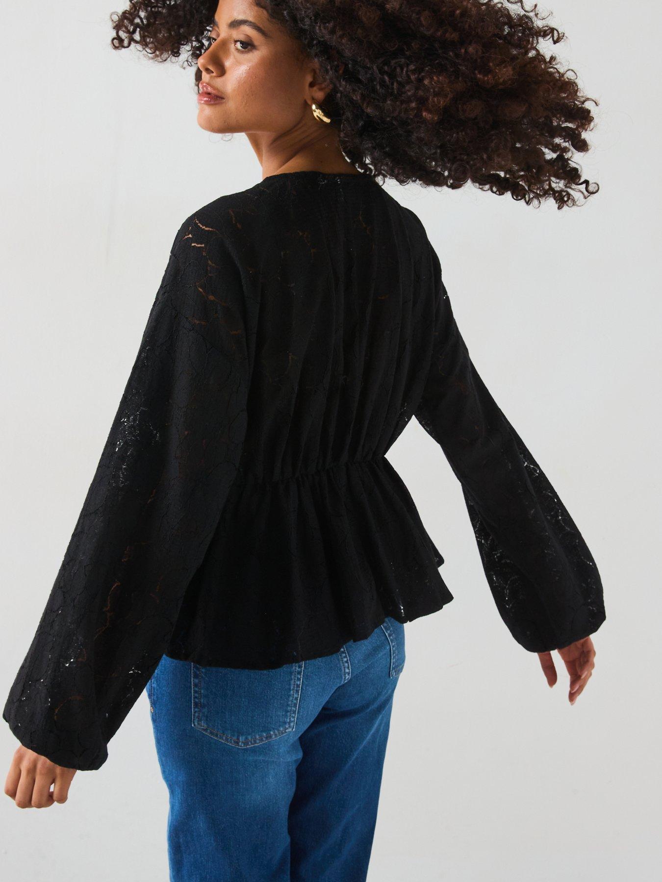 vila-v-neck-lace-detail-blouse-blackstillFront