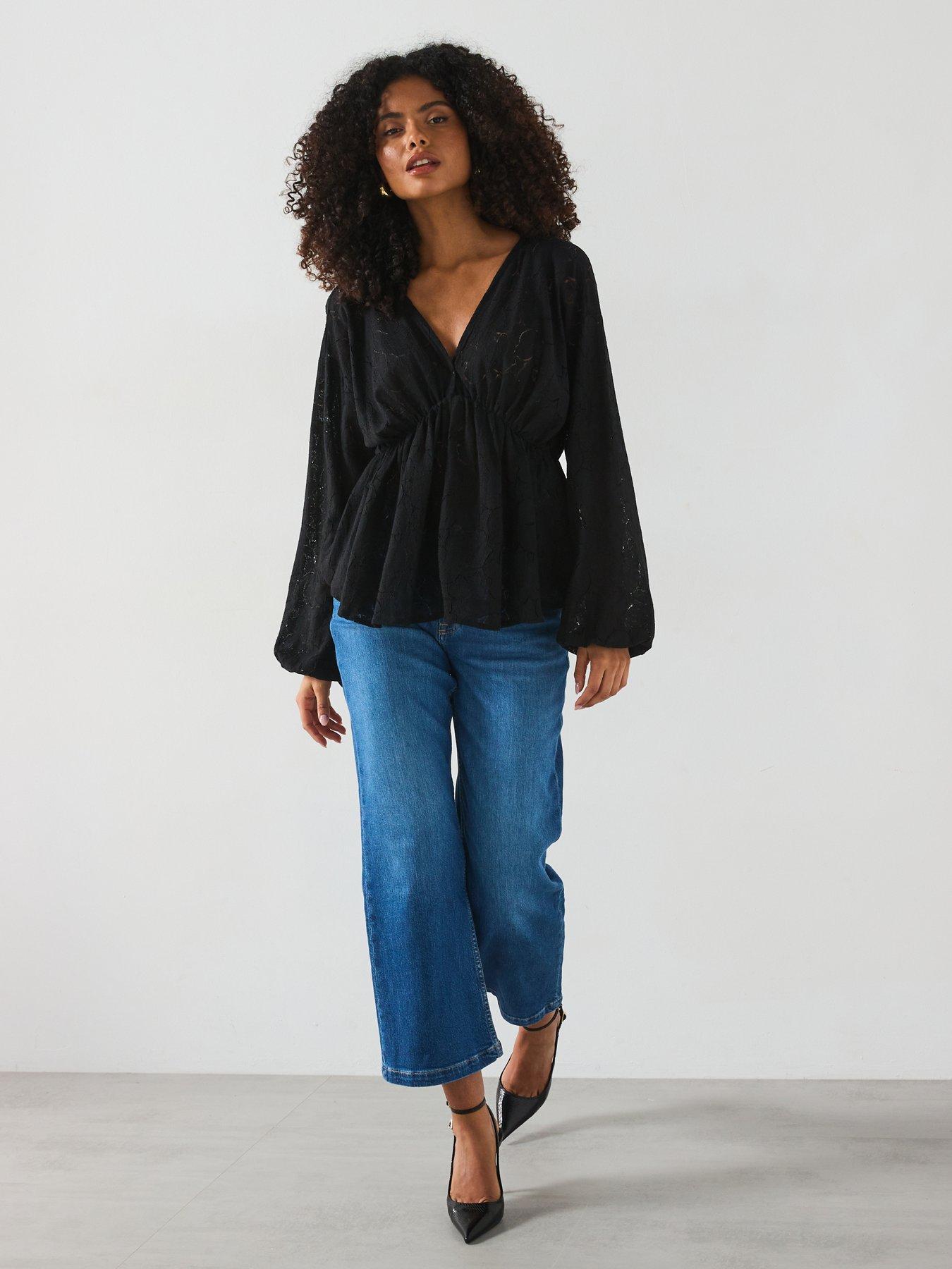 vila-v-neck-lace-detail-blouse-blackback