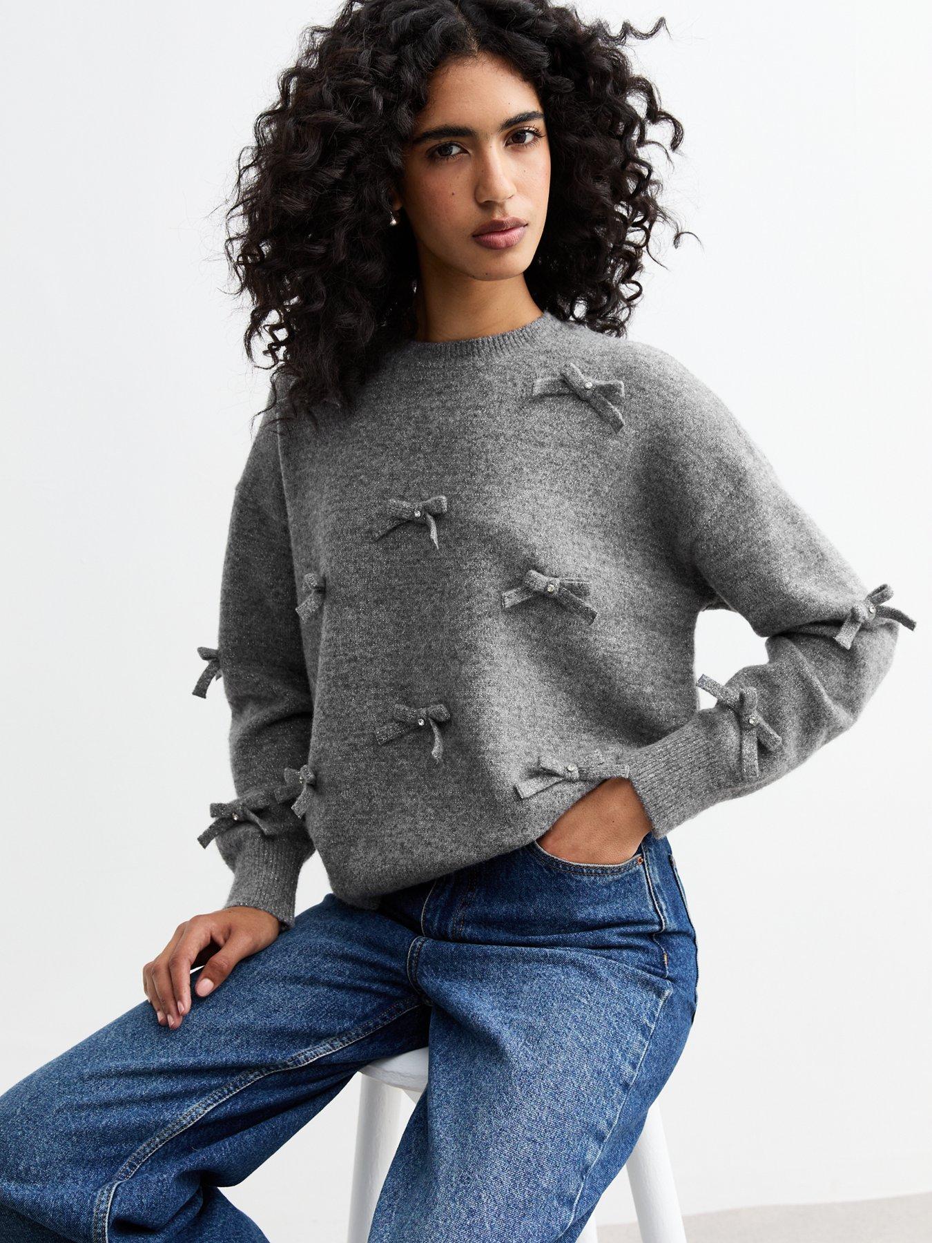 new-look-gem-embellished-bow-sparkle-jumper-grey