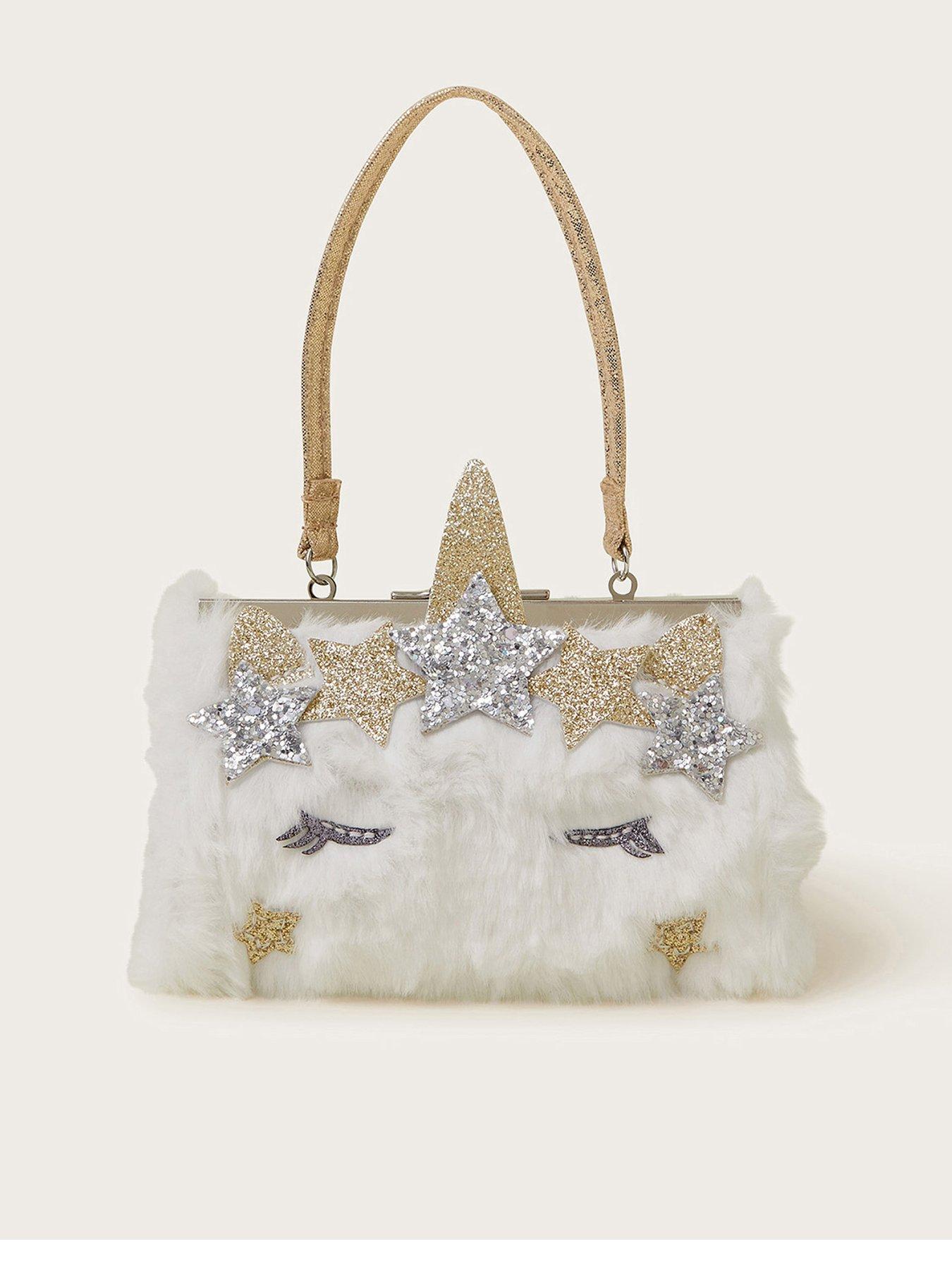 Image 1 of 4 of Monsoon Girls Fluffy Unicorn Mini Bag - White