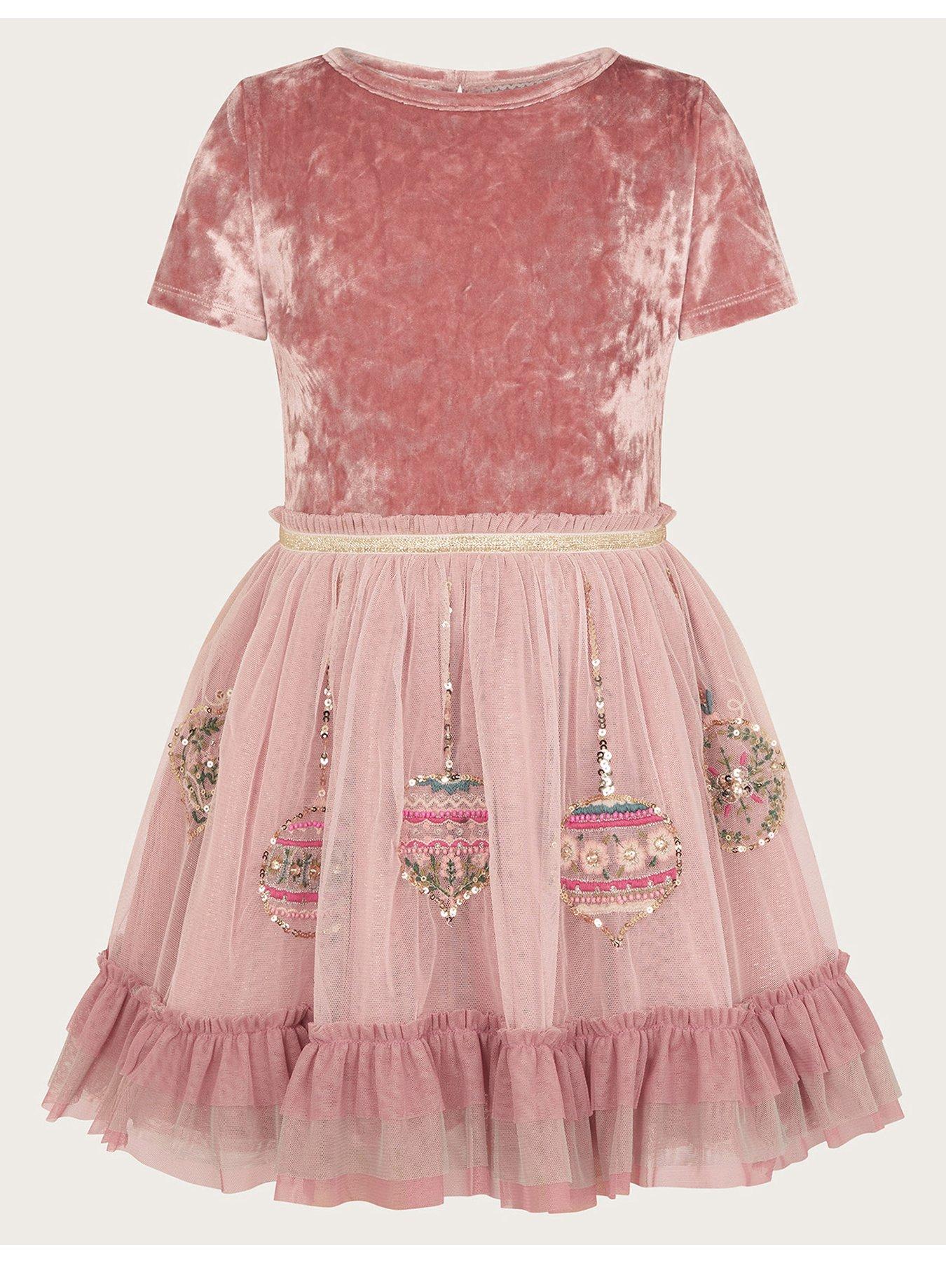 monsoon-girls-disco-velvet-christmas-bauble-dress-pink