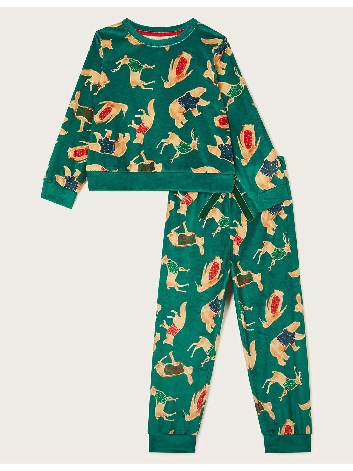 monsoon-boys-velour-christmas-animal-print-long-sleeve-pyjamas-green