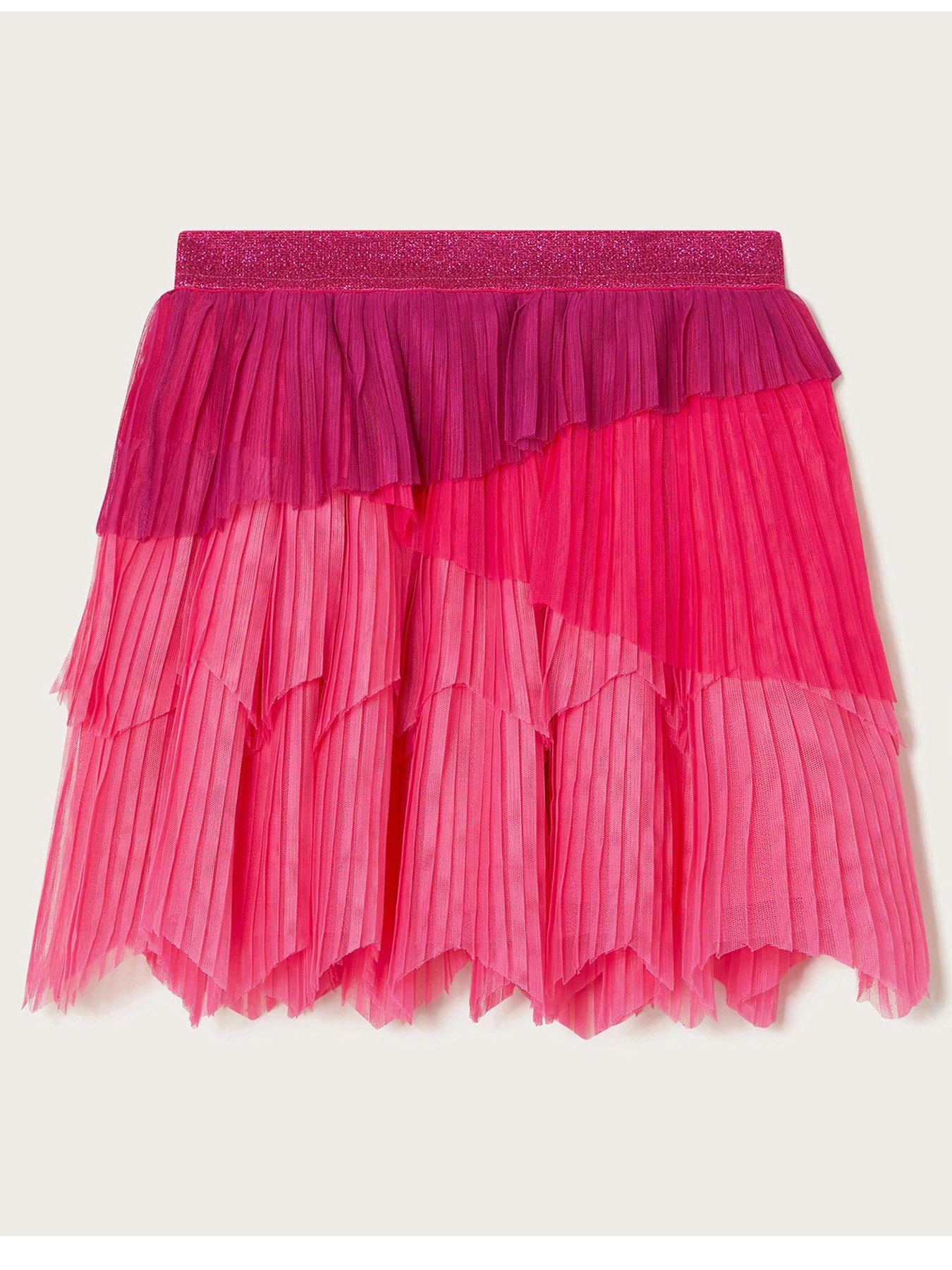 Image 1 of 2 of Monsoon Girls Tier Pleated Mesh Skirt - Pink