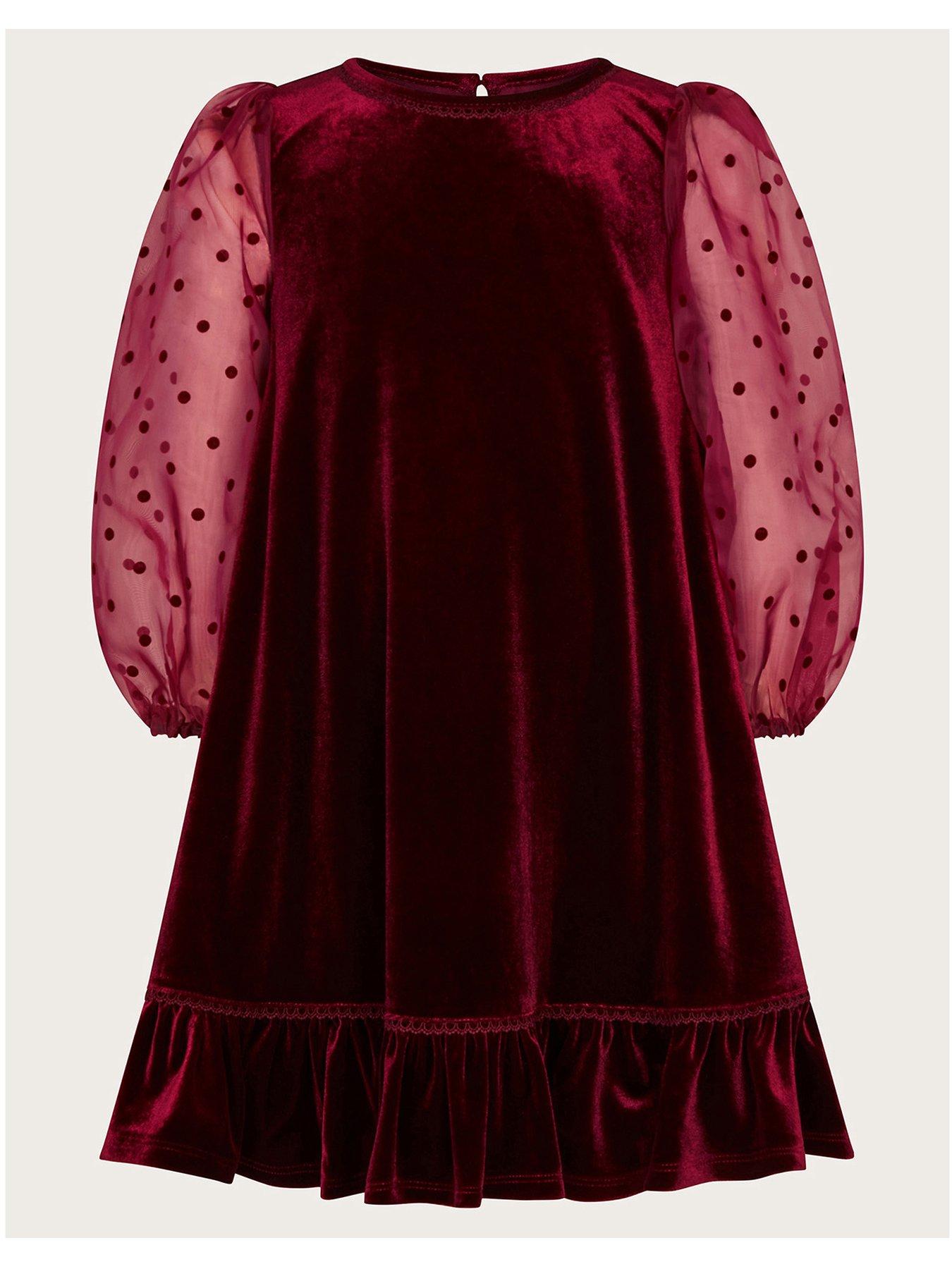 monsoon-girls-noa-organza-sleeve-velvet-dress-red