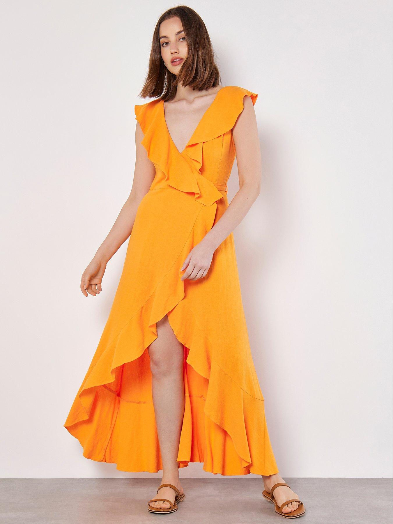 Ruffle Wrap Hi lo Linen Mix Dress