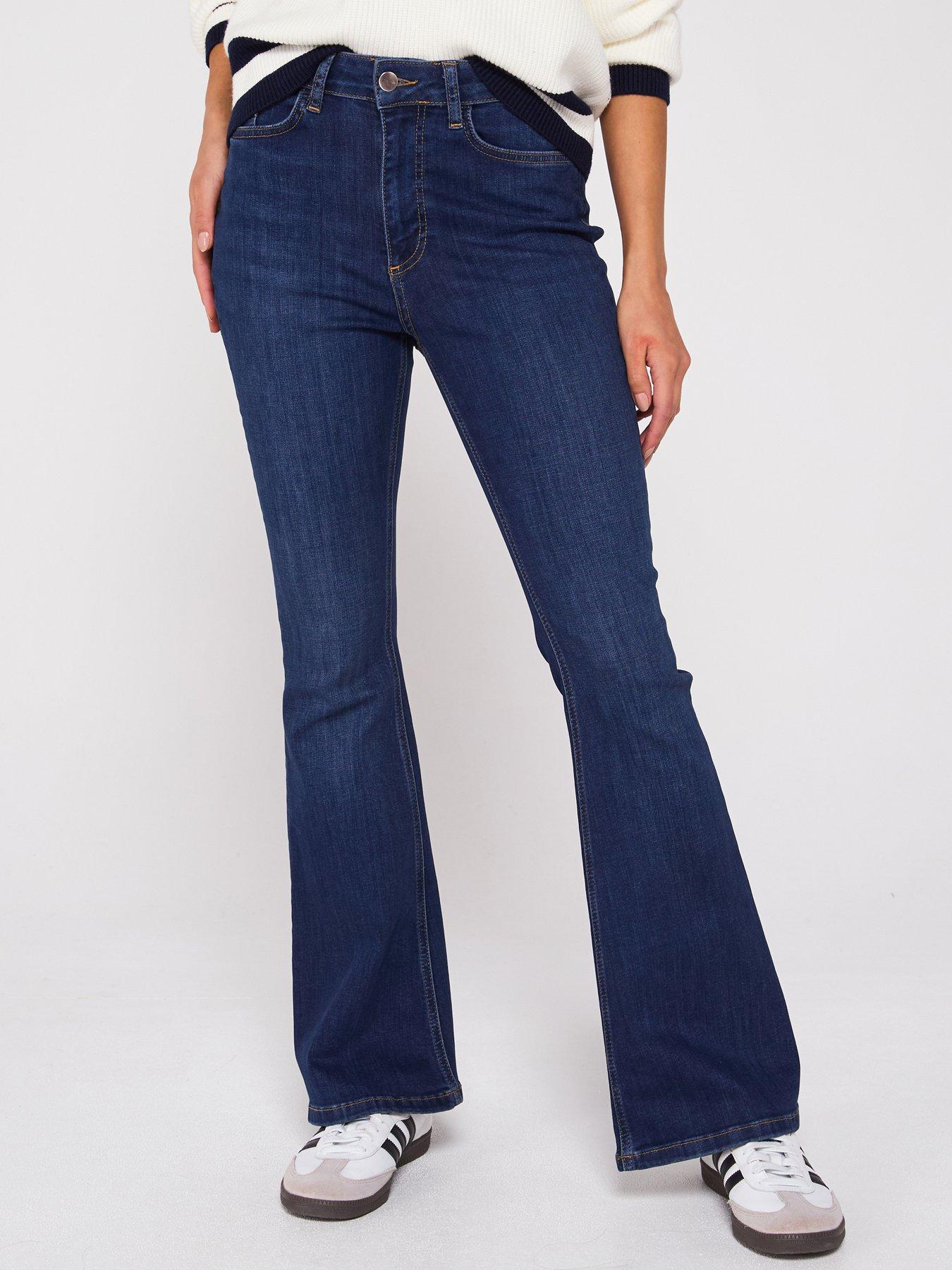 Image 1 of 6 of V by Very High Waist Supersoft Flare Jeans - Dark Wash