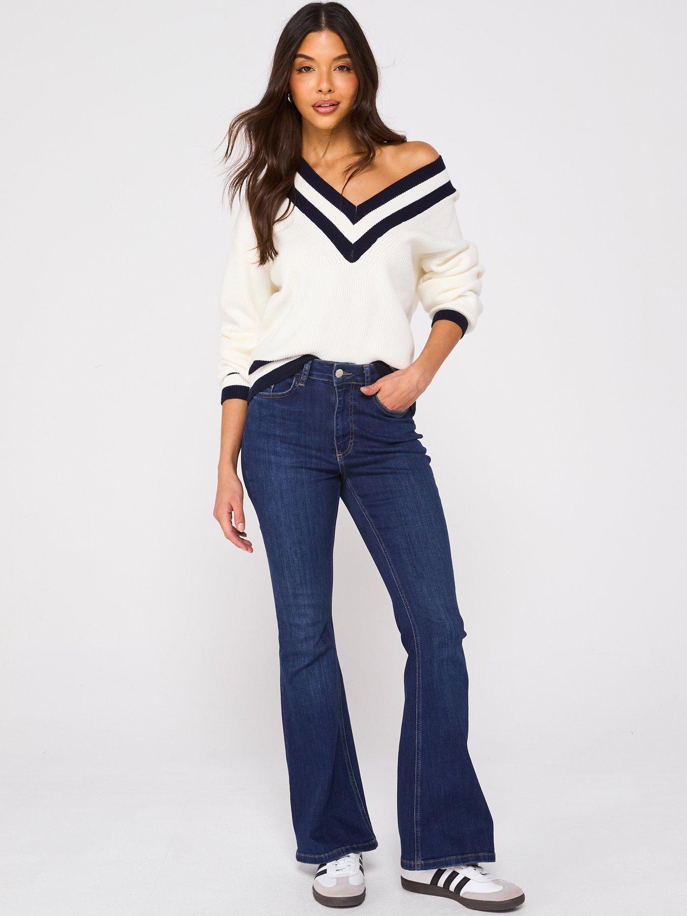Image 3 of 6 of V by Very High Waist Supersoft Flare Jeans - Dark Wash