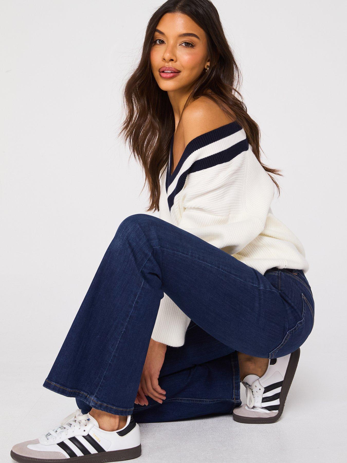Image 4 of 6 of V by Very High Waist Supersoft Flare Jeans - Dark Wash