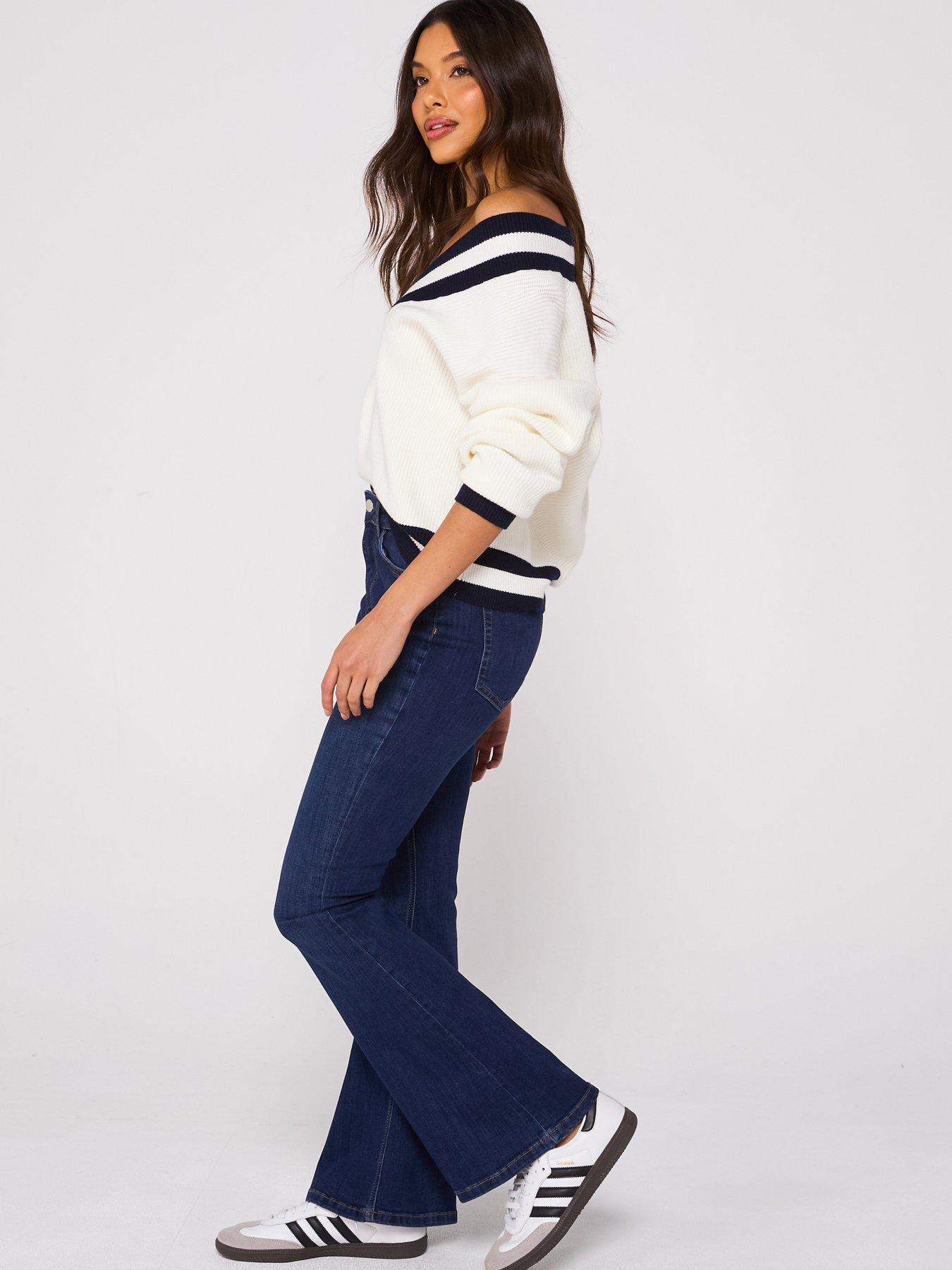 Image 6 of 6 of V by Very High Waist Supersoft Flare Jeans - Dark Wash