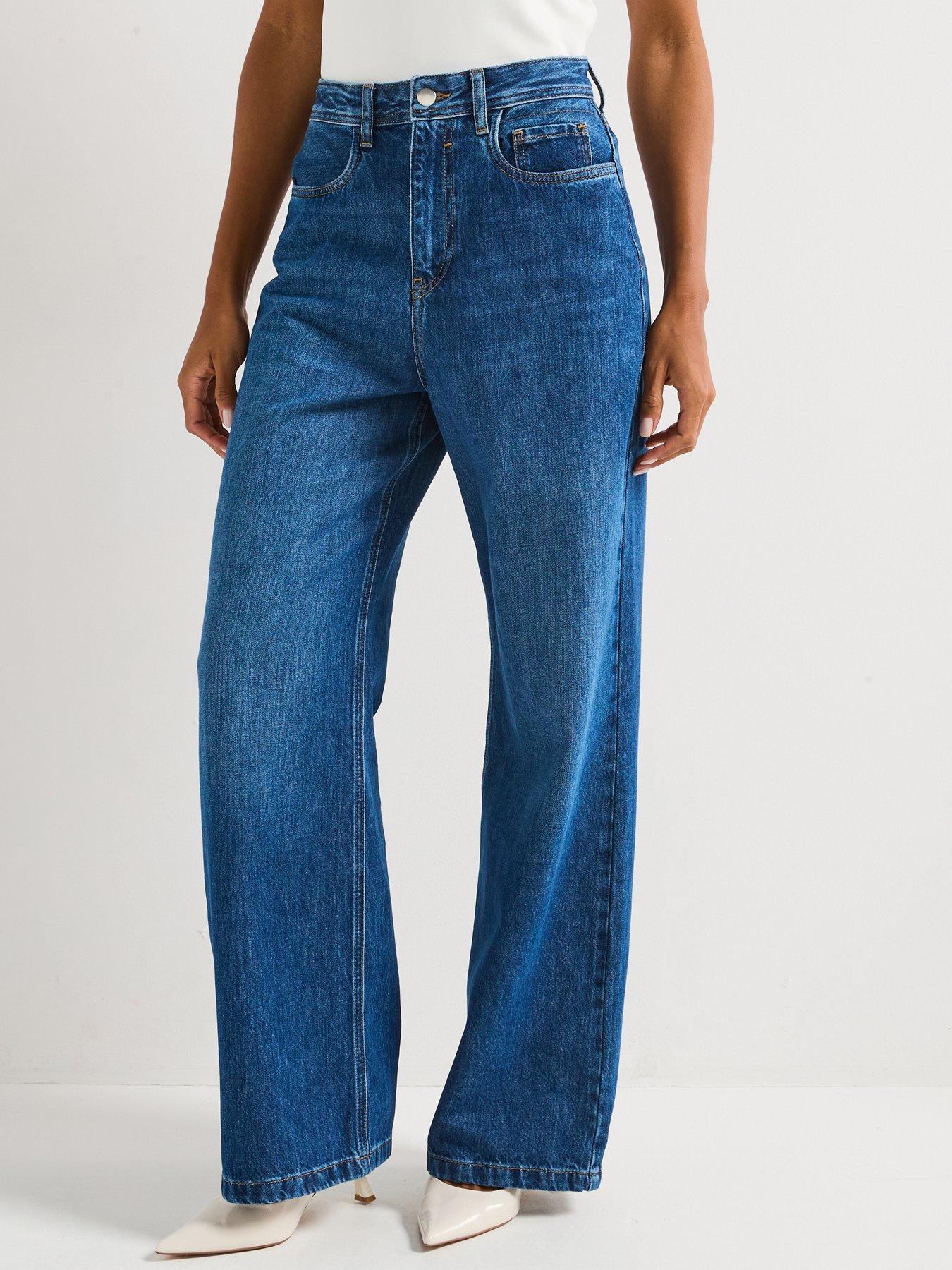 V by Very High Rise Slouchy Wide Leg Jeans - Dark Wash