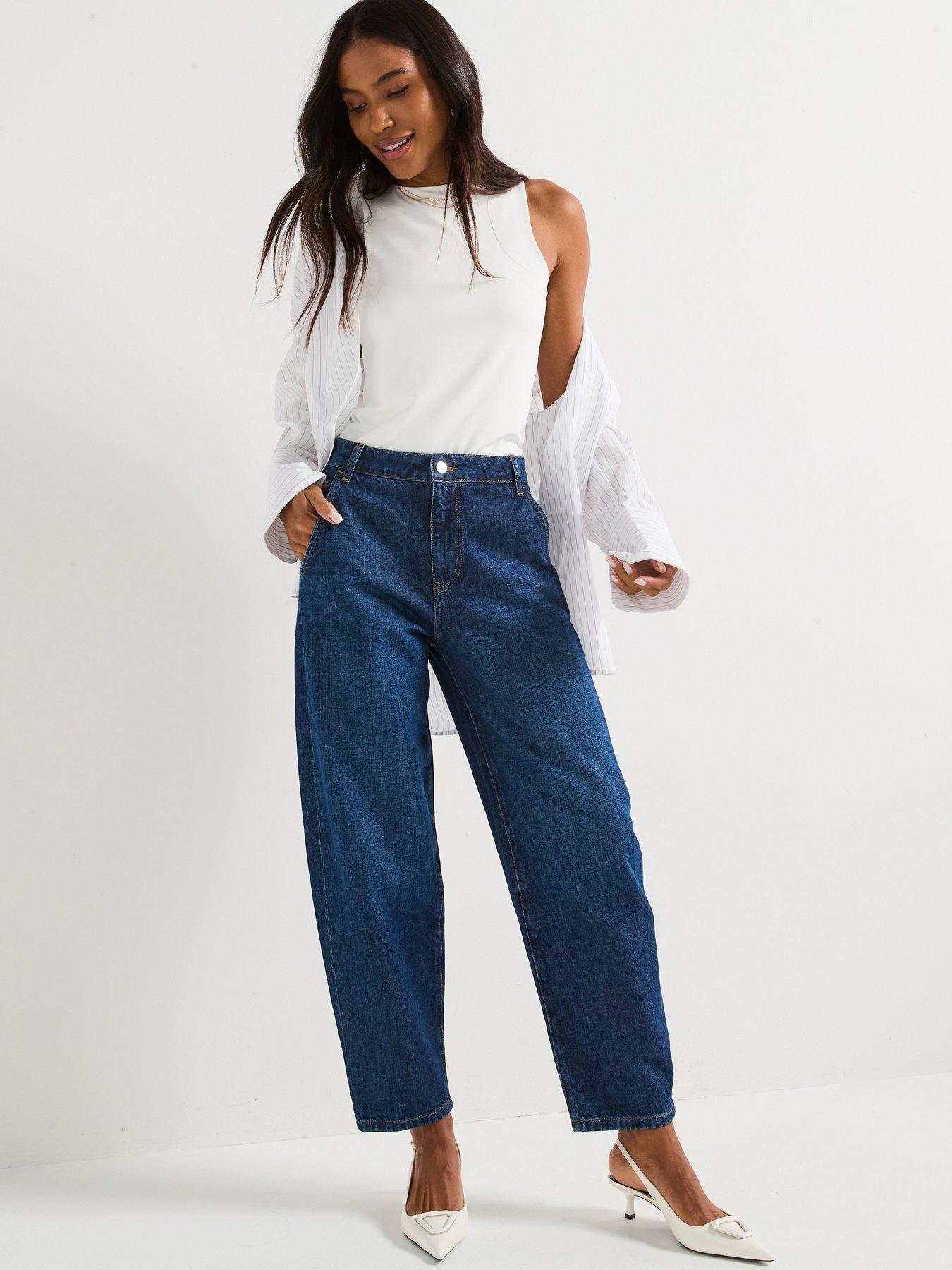 V by Very High Rise Barrel Leg Jeans - Dark Wash
