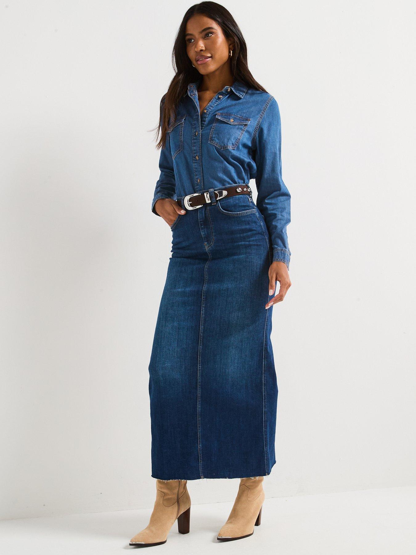 V by Very Authentic Denim Maxi Skirt - Dark Wash | Very Ireland