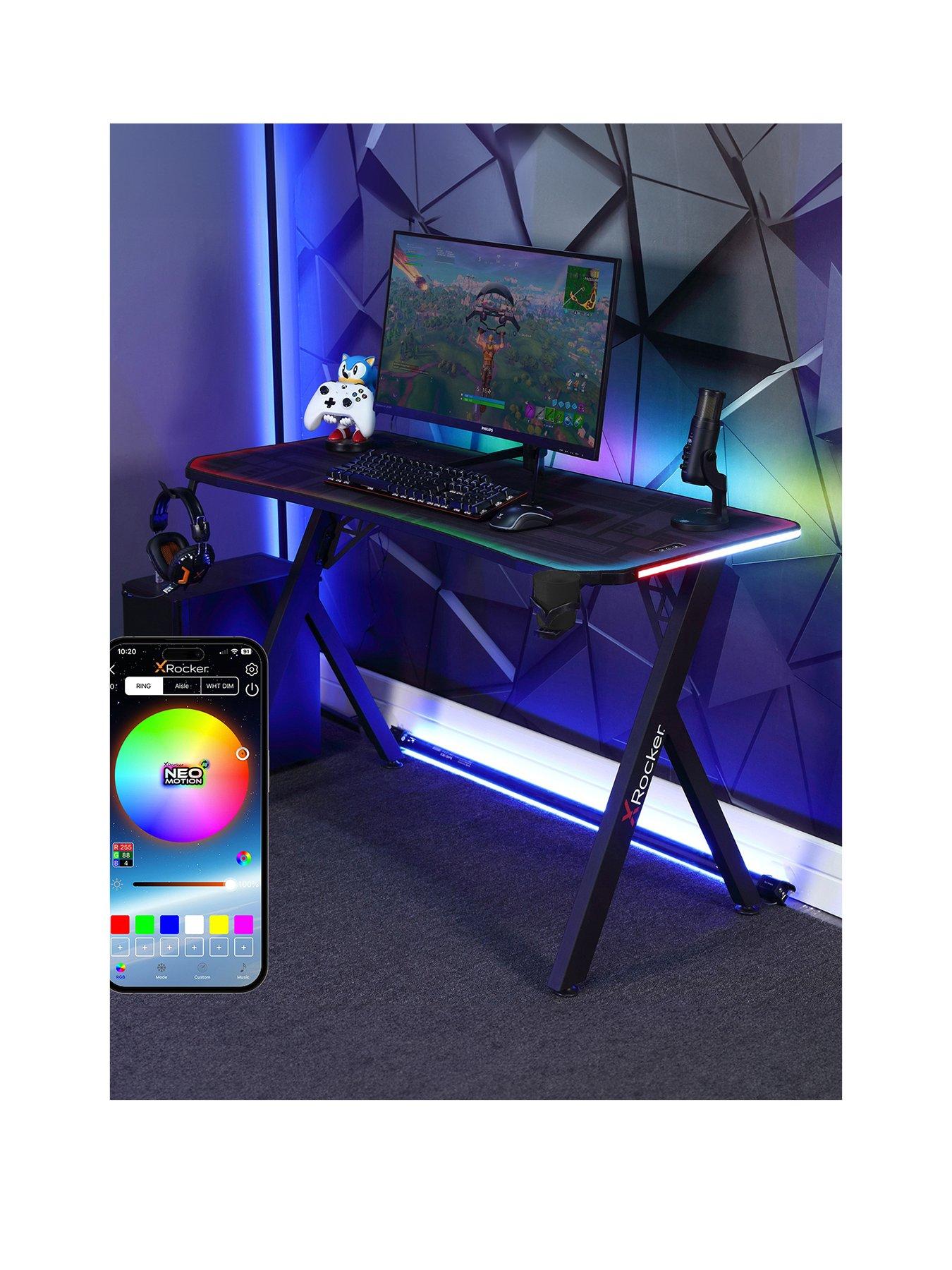 Image 2 of 7 of X Rocker Lumio Compact Gaming Desk with 3 Sided app-controlled LED Lighting
