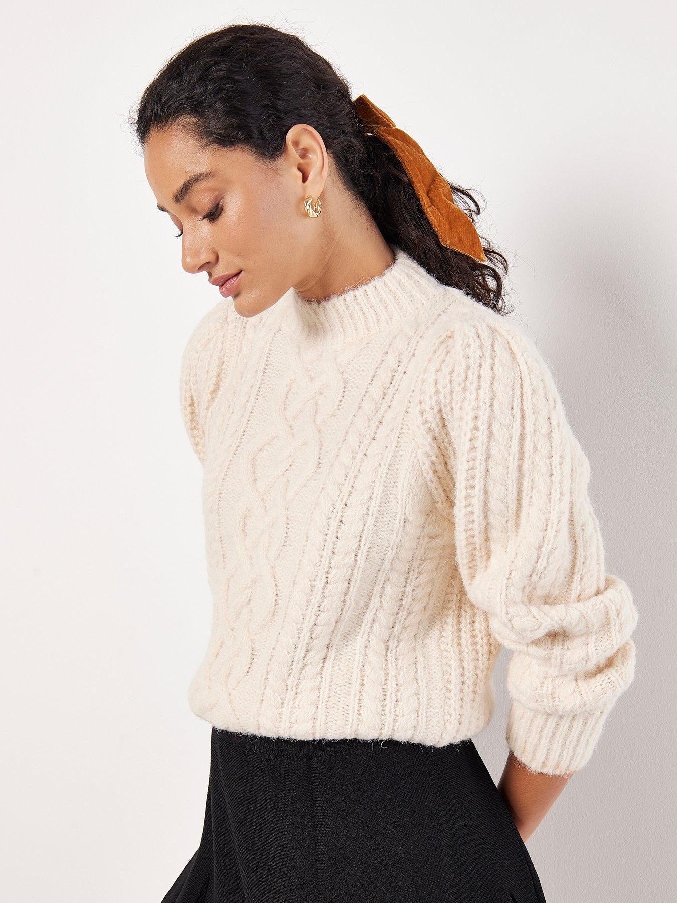 apricot-apricot-cable-knit-pleat-shoulder-chunky-jumper