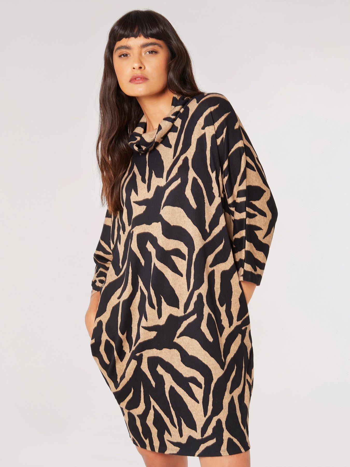 apricot-apricot-zebra-high-neck-cocoon-dress