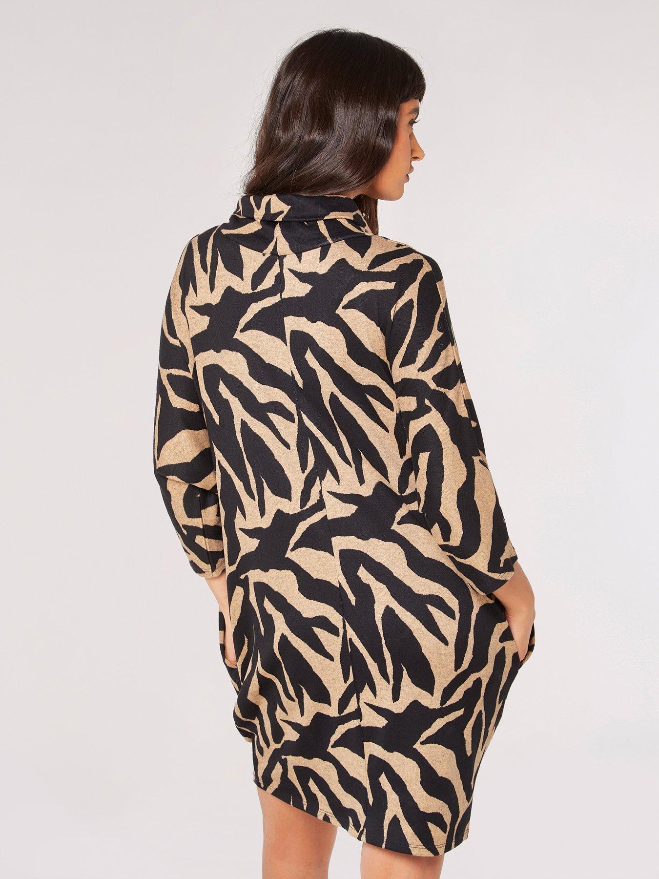 apricot-apricot-zebra-high-neck-cocoon-dressstillFront