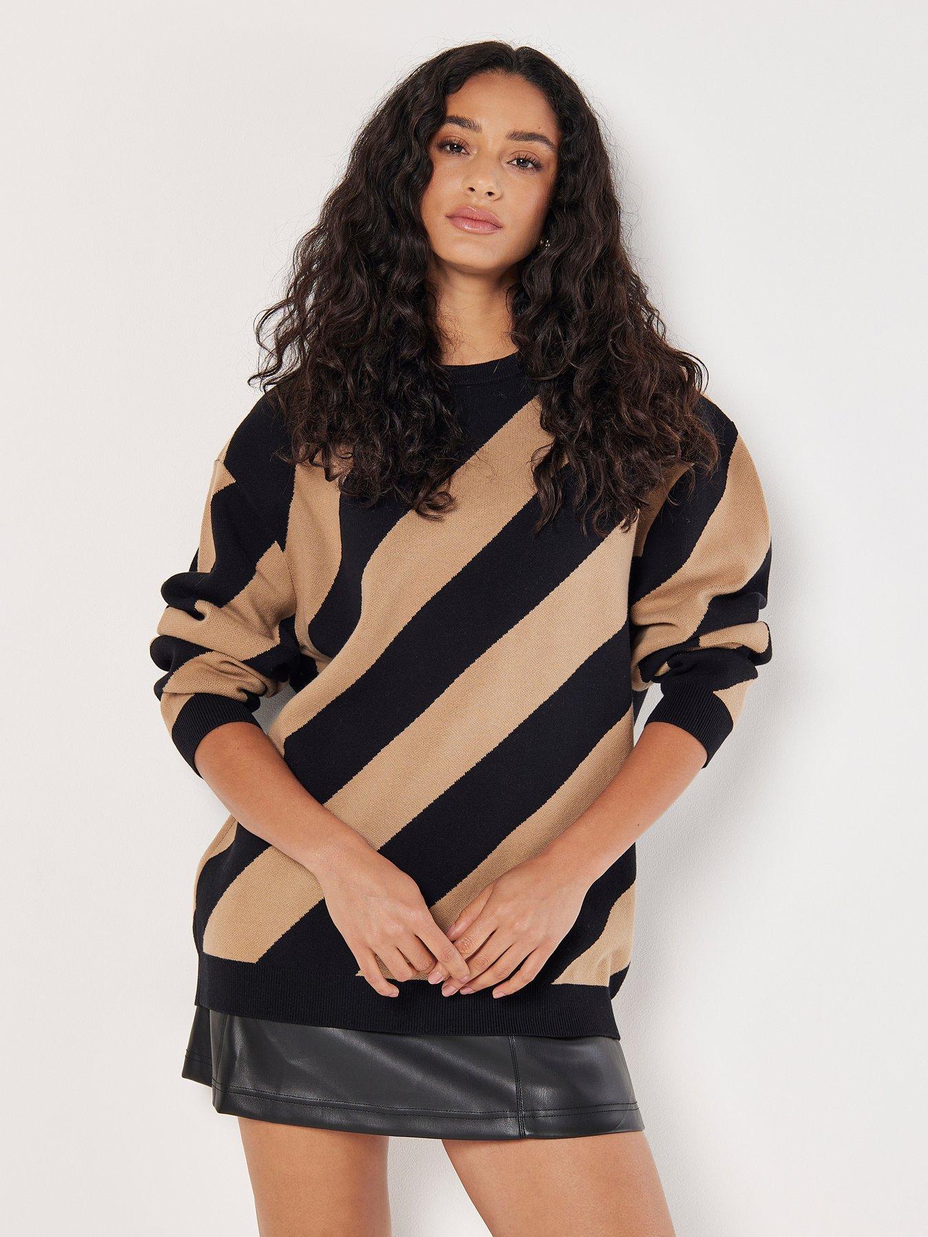 apricot-apricot-diagonal-striped-oversized-jumper