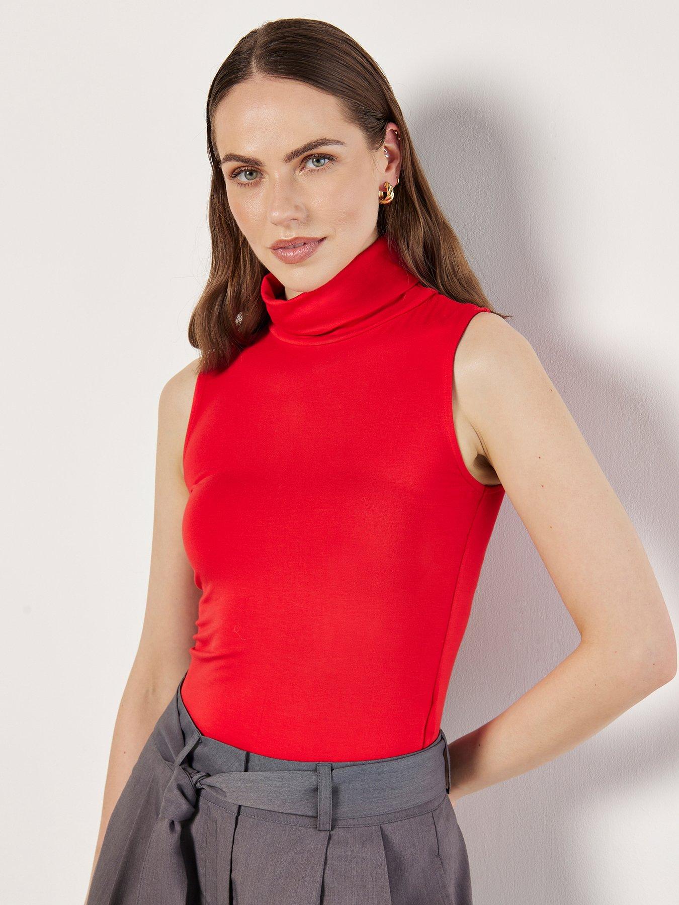 Image 1 of 4 of Apricot Apricot Heavy Jersey Sleeveless Roll Neck