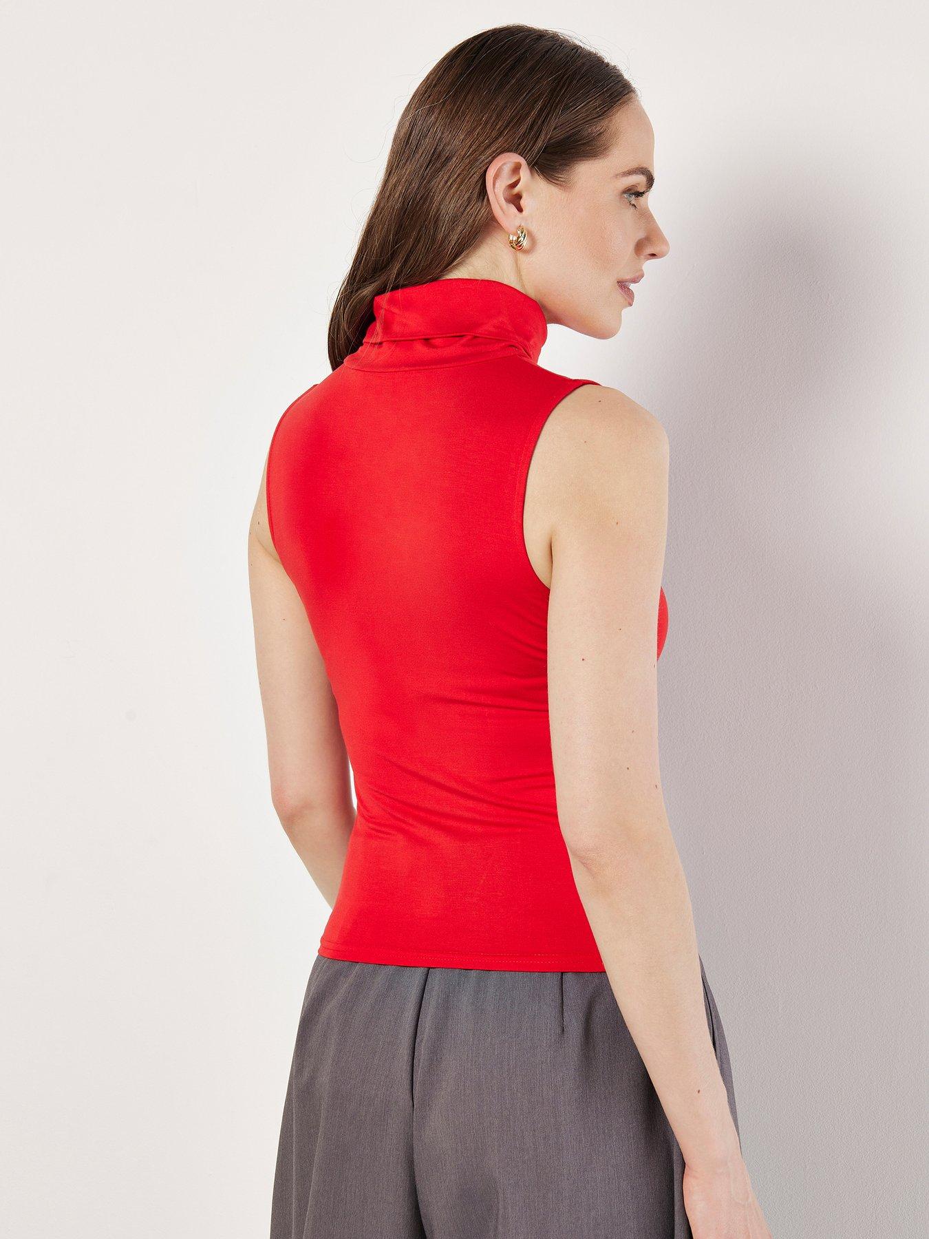 Image 2 of 4 of Apricot Apricot Heavy Jersey Sleeveless Roll Neck