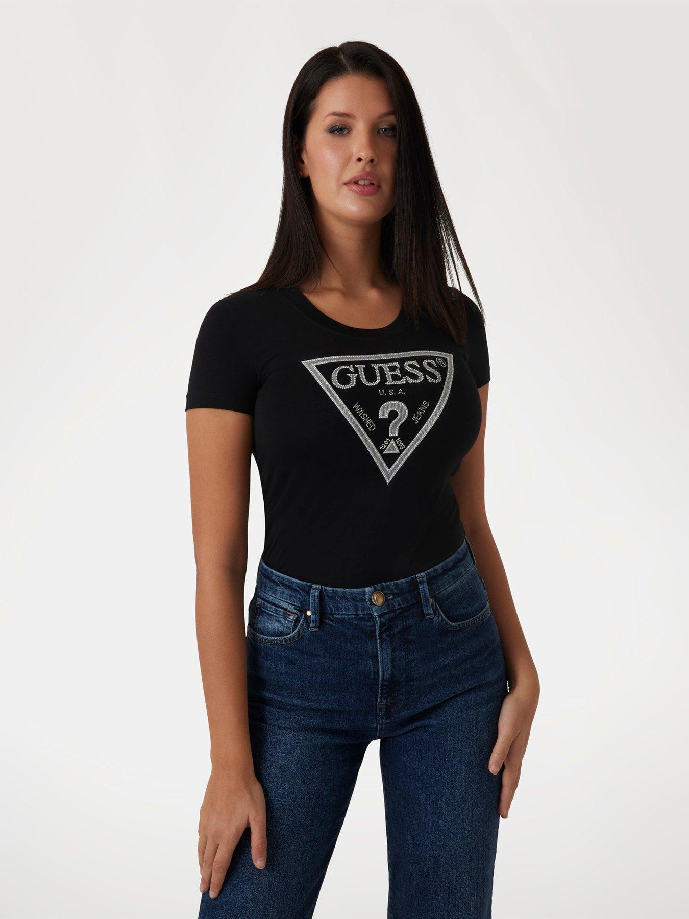 guess-short-sleeve-shiny-triangle-t-shirt-black