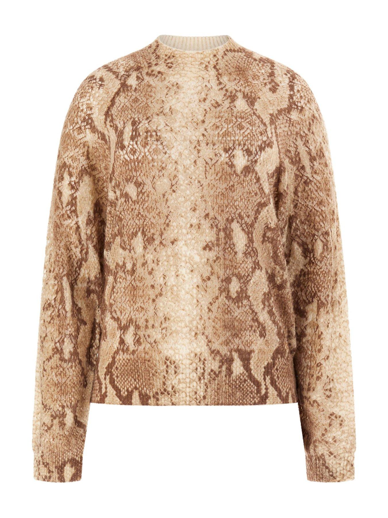 undefined Greta Long Sleeve Sweater In Animal Print - Light Brown