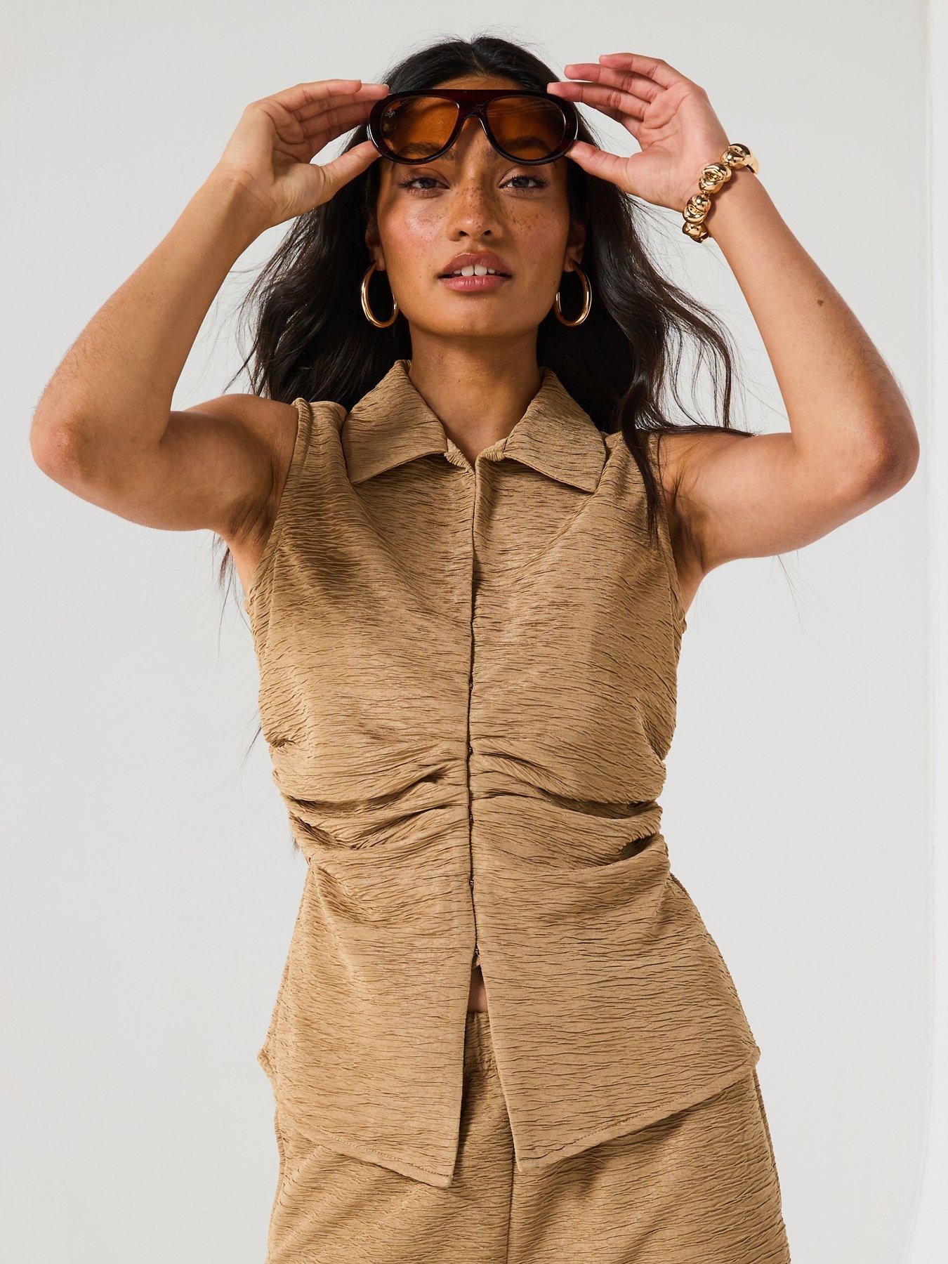 Image 1 of 6 of V by Very Textured Waistcoat Top Co-ord