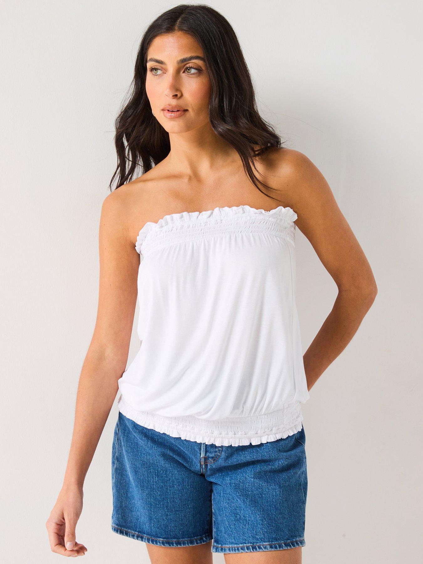 Image 1 of 6 of Everyday Bubble Hem Bandeau Top - White