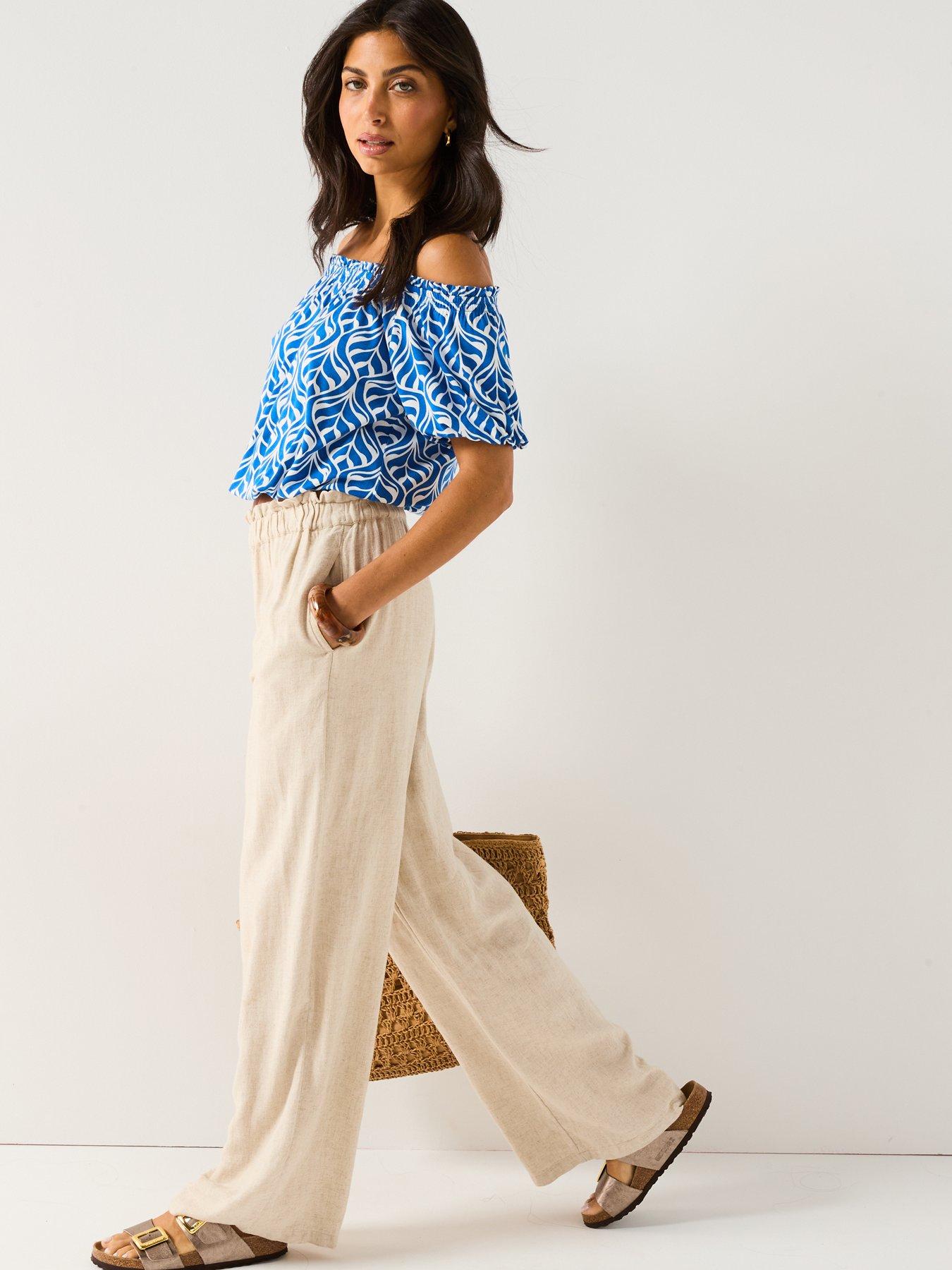 everyday-bardot-shirred-waist-top-blue-leafback