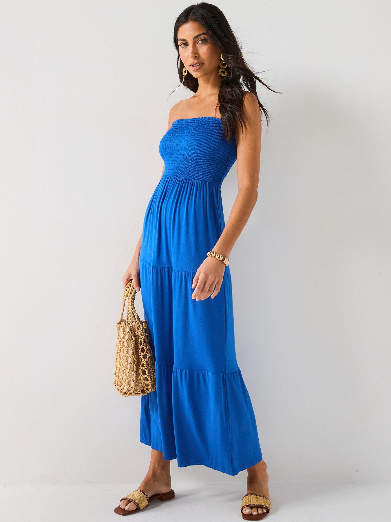 everyday-shirred-bandeau-tiered-maxi-dress-blue