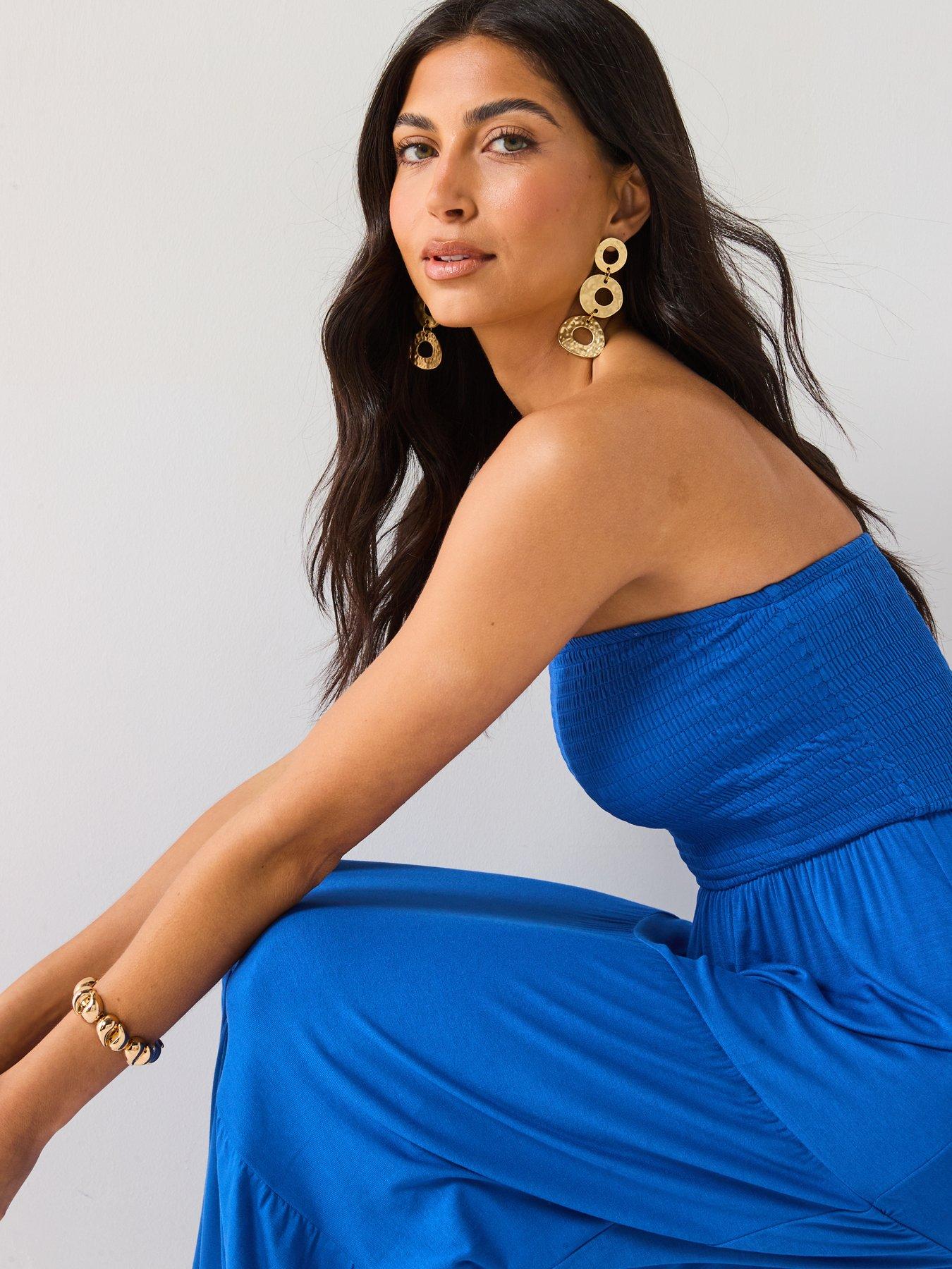 everyday-shirred-bandeau-tiered-maxi-dress-bluedetail
