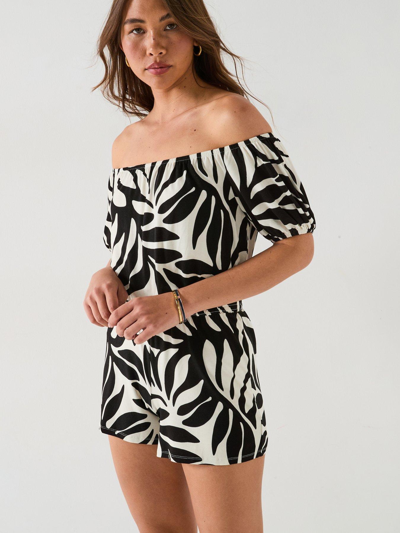 everyday-bardot-playsuit-mono-palm-print