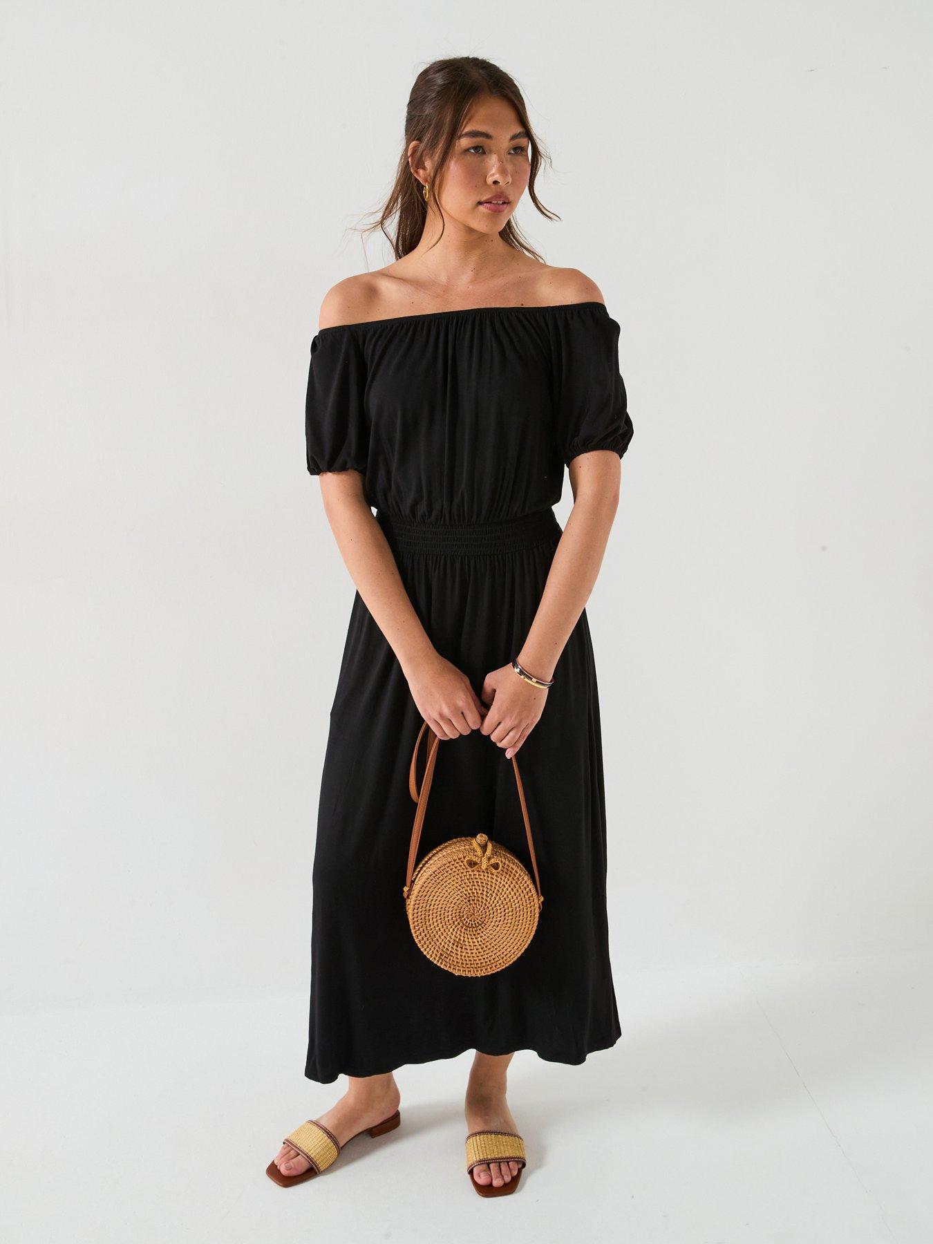 everyday-bardot-tiered-midaxi-dress-black