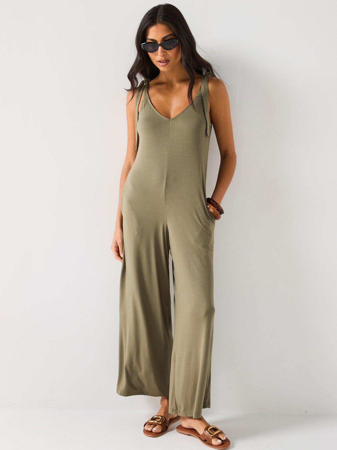 Image 1 of 6 of Everyday Tie Shoulder Jumpsuit - Khaki